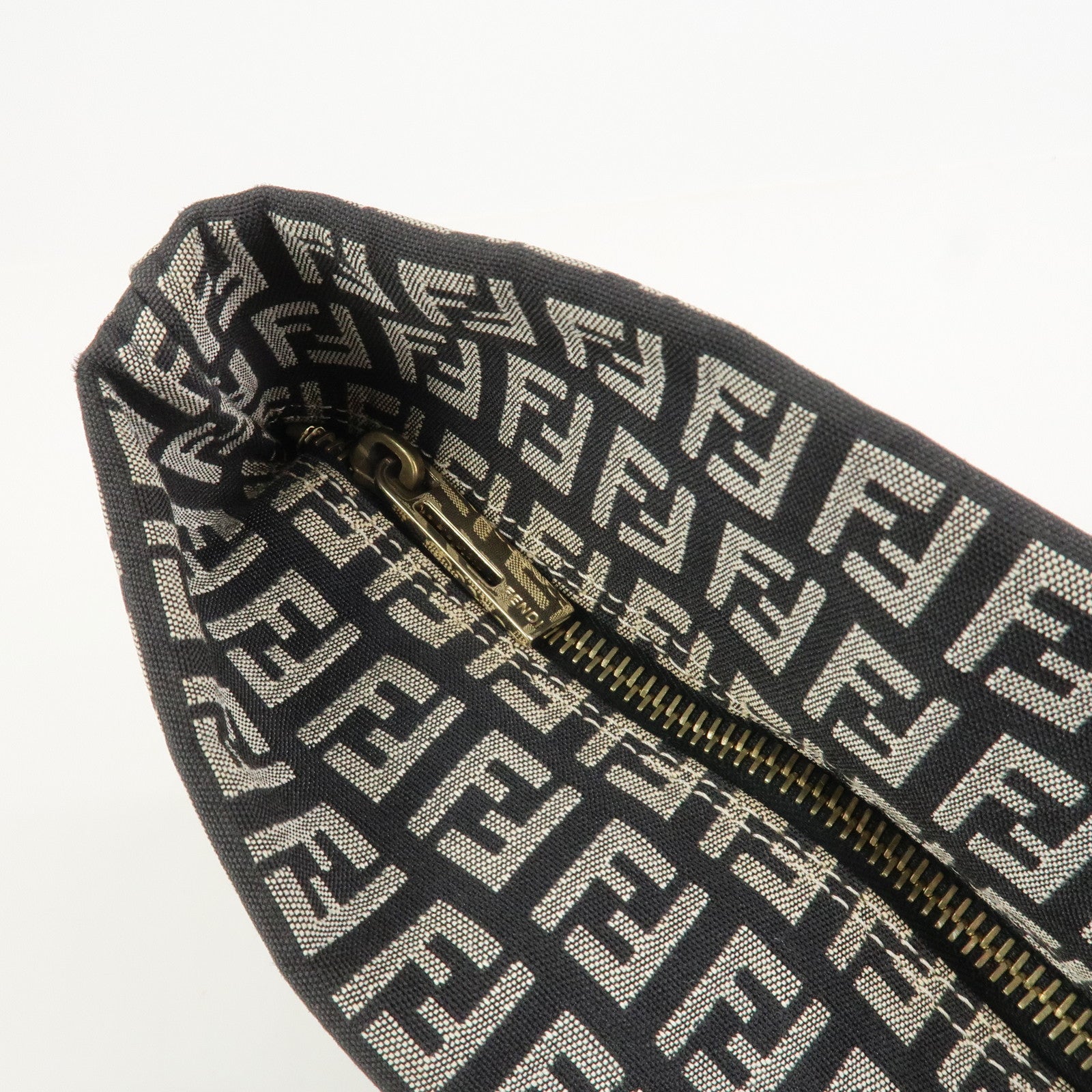 FENDI Zucchino Canvas Leather Tote Shoulder Bag Black Pink 8BH025