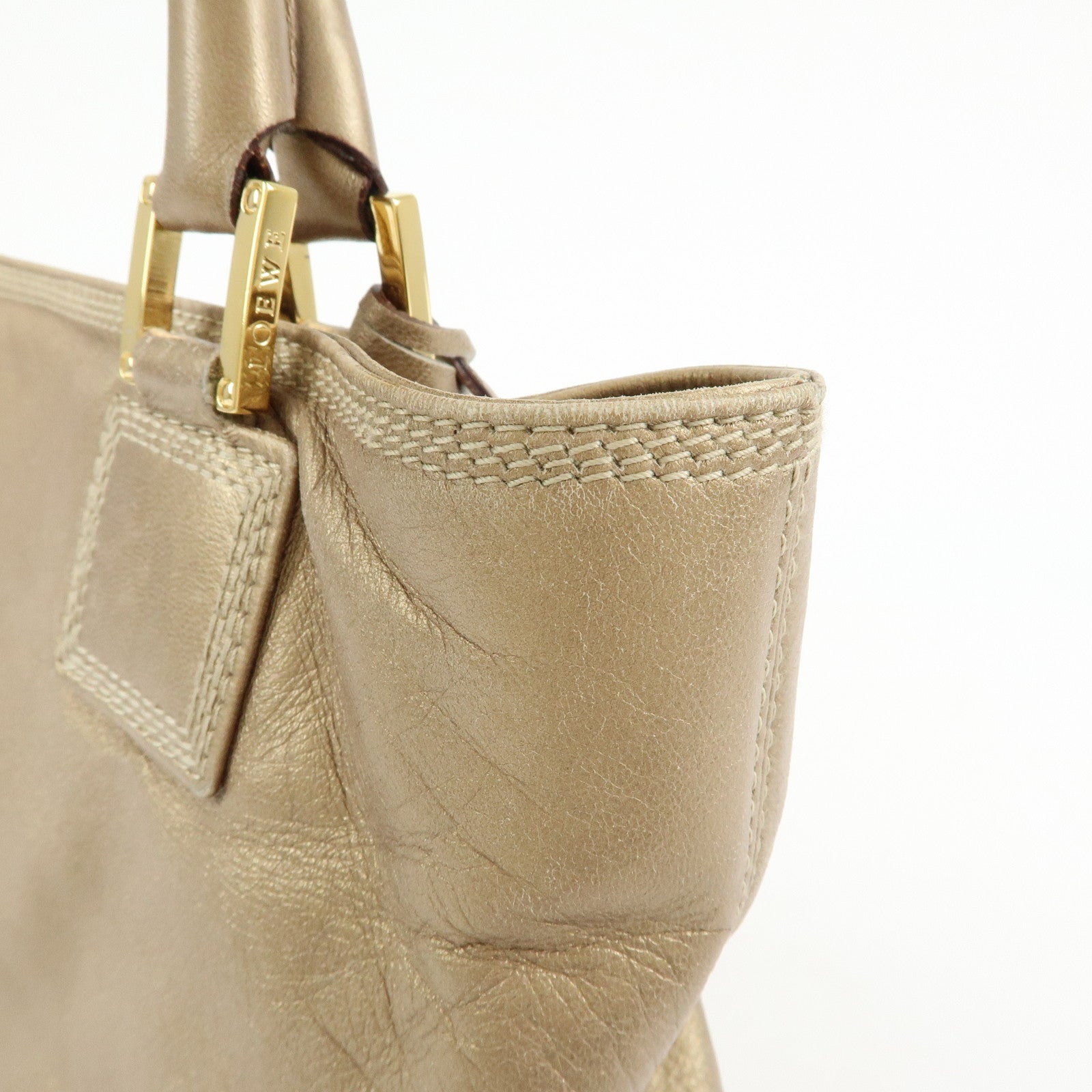 LOEWE Anagram Nappa Leather Tote Bag Hand Bag Gold