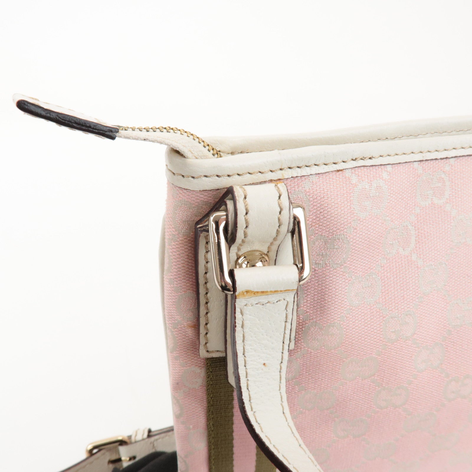 GUCCI Sherry GG Canvas Leather Shoulder Bag Pink 144388