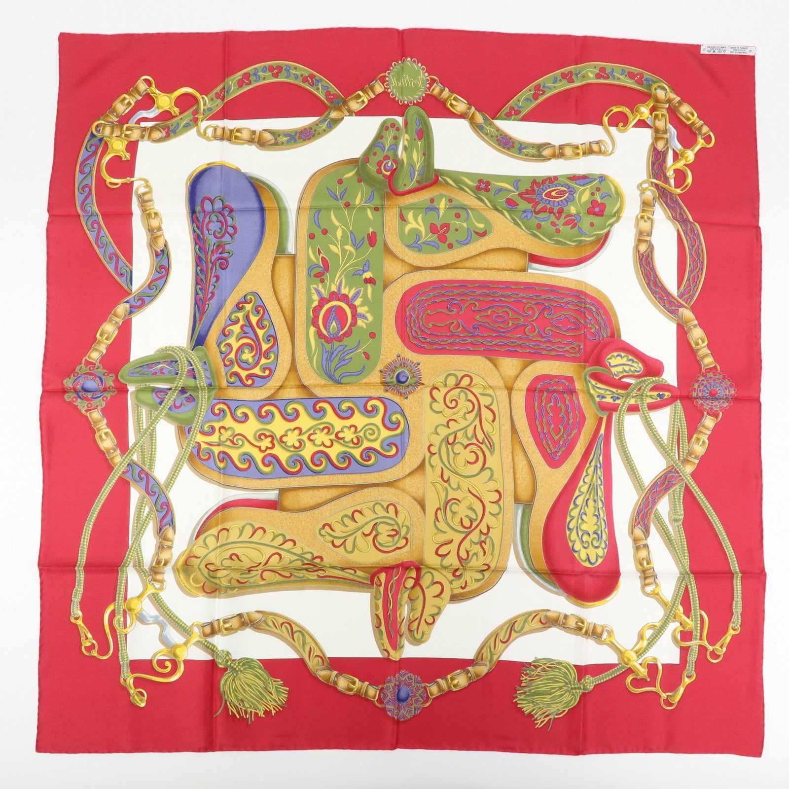 HERMES Carre 90 Silk 100% Scarf Festival Red White
