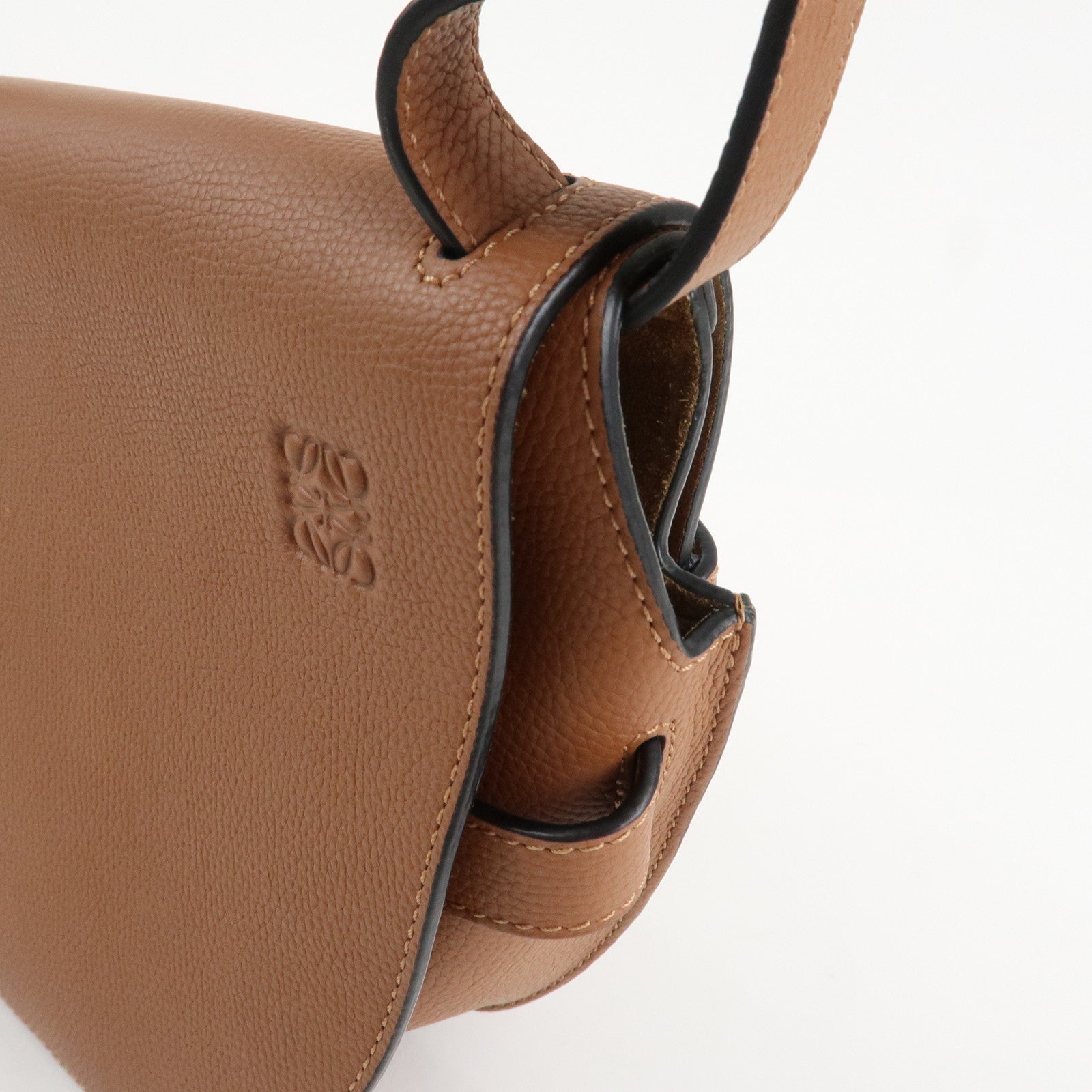 LOEWE Leather Gate Bag Shoulder Bag Brown Gold Hardware Used