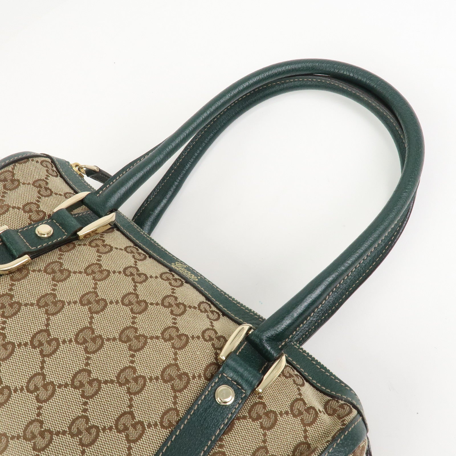 GUCCI Abbey GG Canvas Leather Mini Boston Bag Beige Green 130942