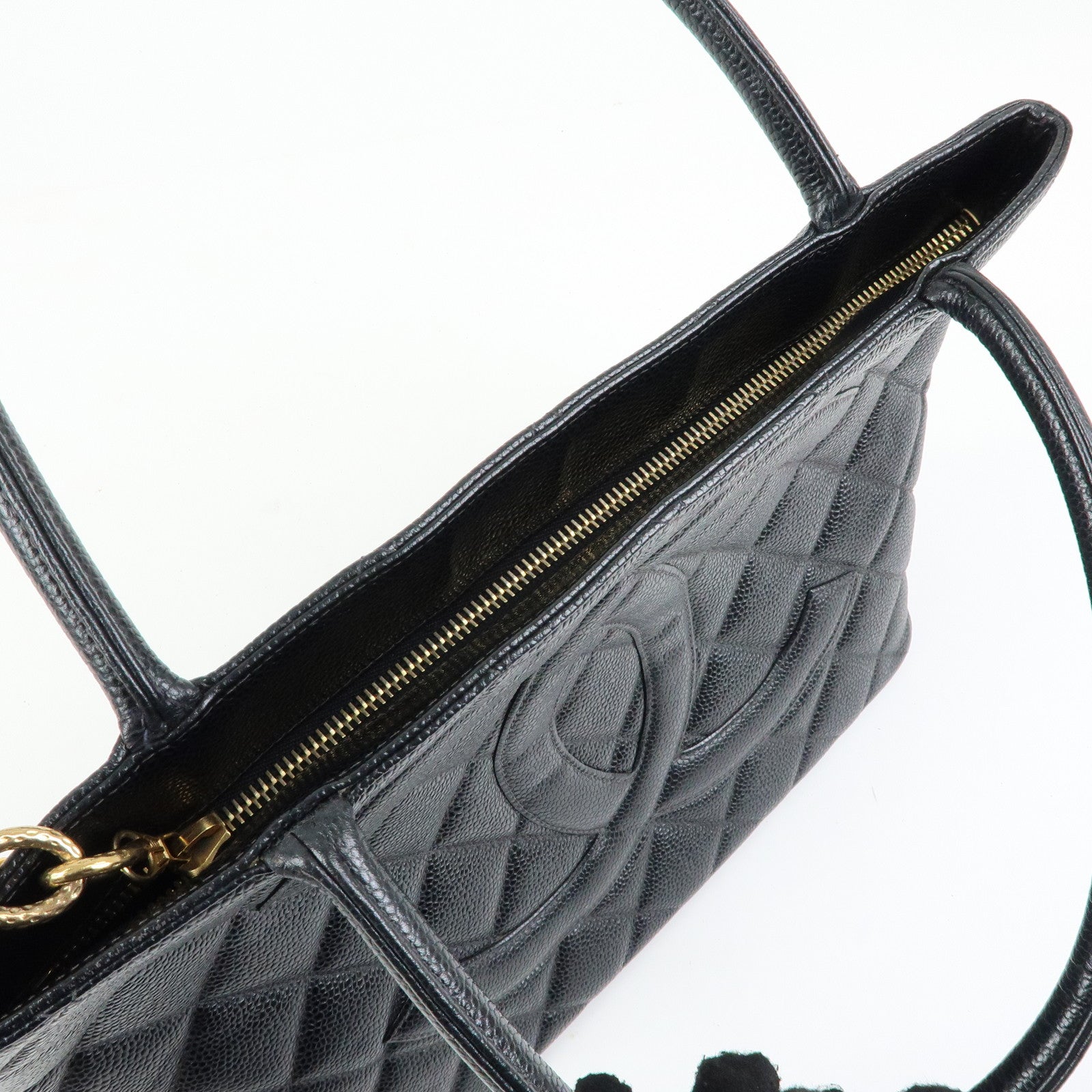 CHANEL Matelasse COCO Mark Cavairskin Medallion Hand Bag A01804