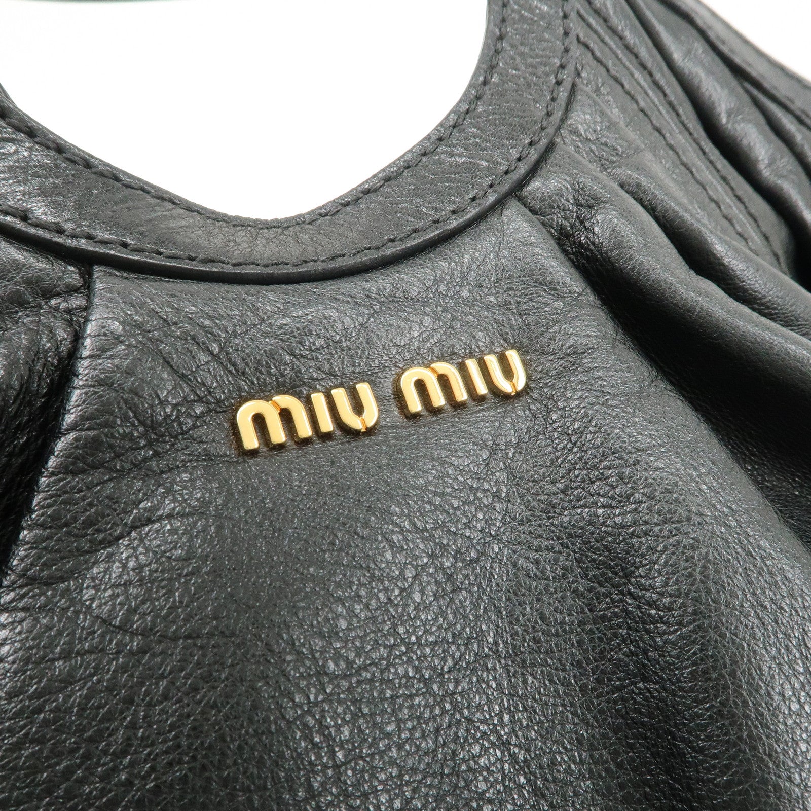 MIUMIU Logo Leather Shoulder Bag Tote Bag Black GOLD HDW Used