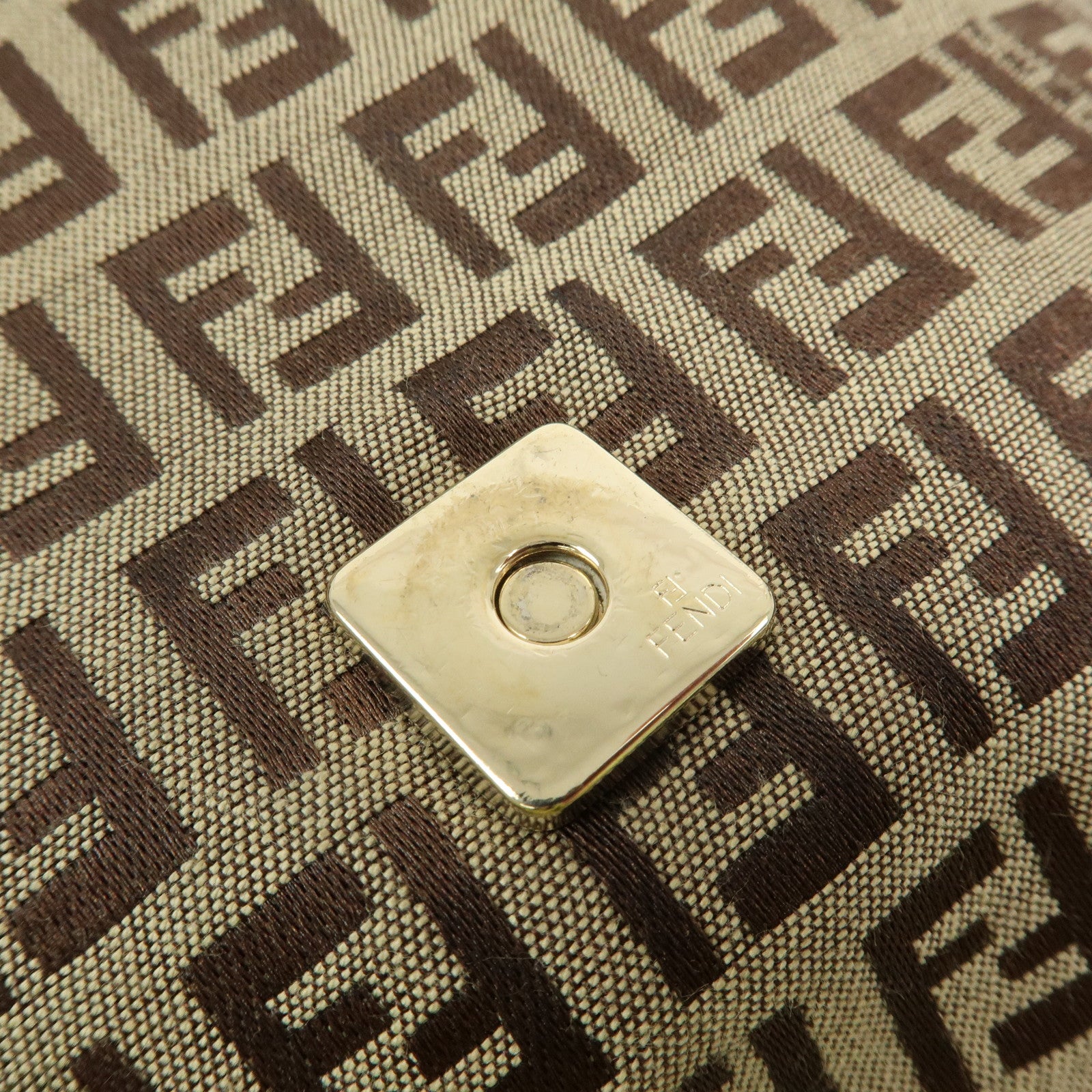 FENDI Zucchino Canvas Leather Shoulder Crossbody Bag Brown 8BT075