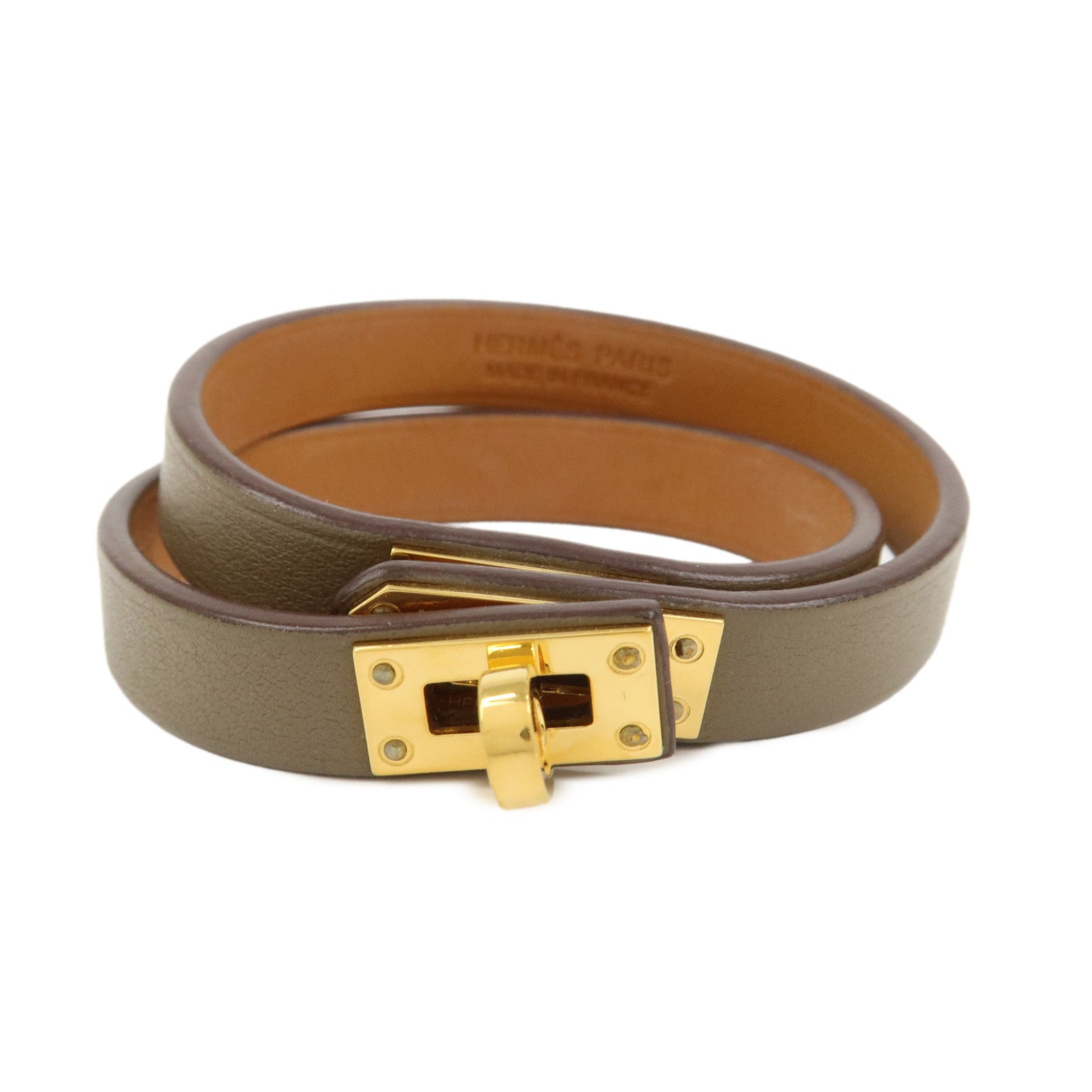 HERMÈS Mini Kelly Double Tour Leather Bracelet Greige