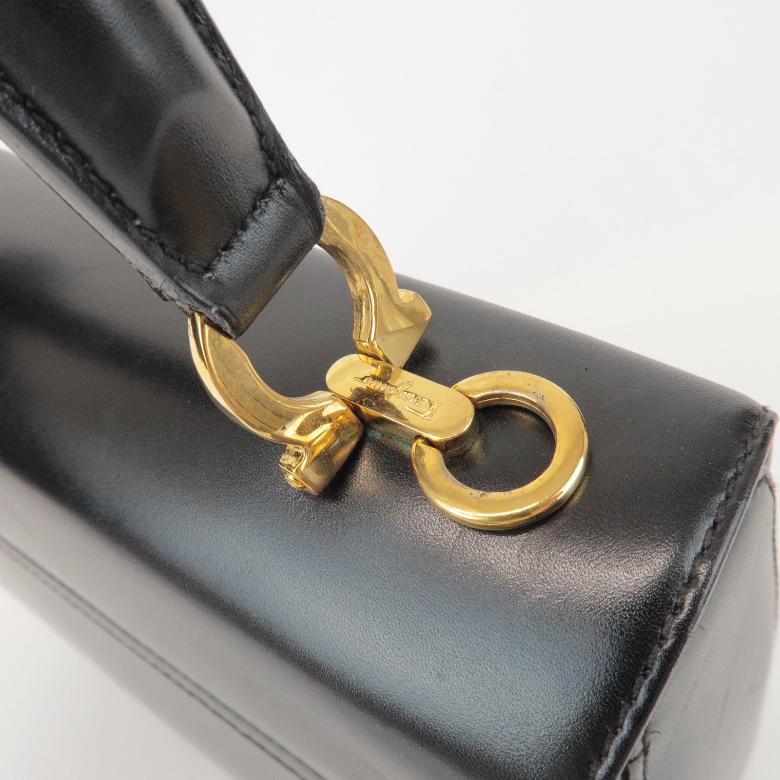 Ferragamo Gancini Calf Leather 2Way Bag Hand Shoulder Bag Black