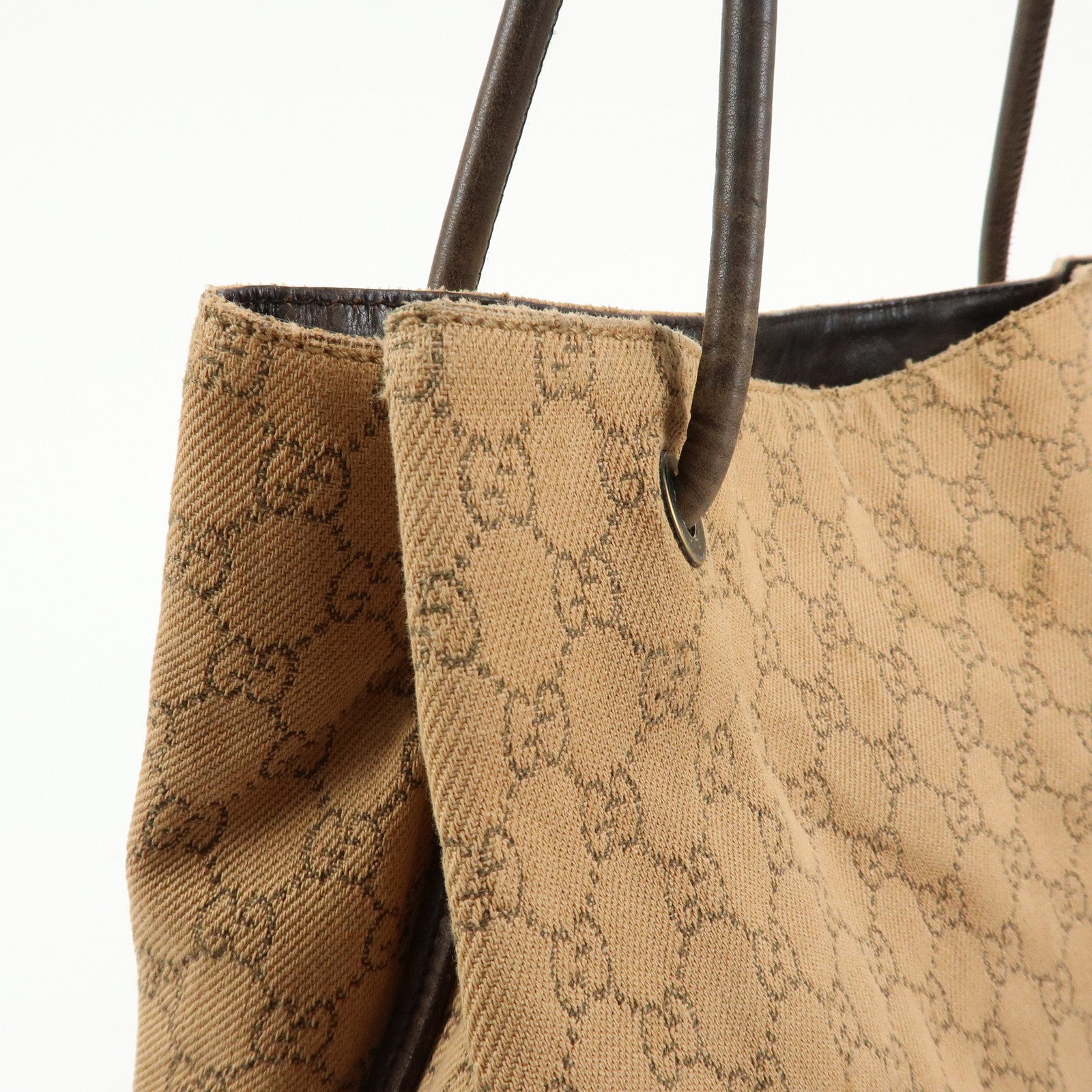 GUCCI GG Denim Leather Tote Bag Shoulder Bag Brown Beige 101340