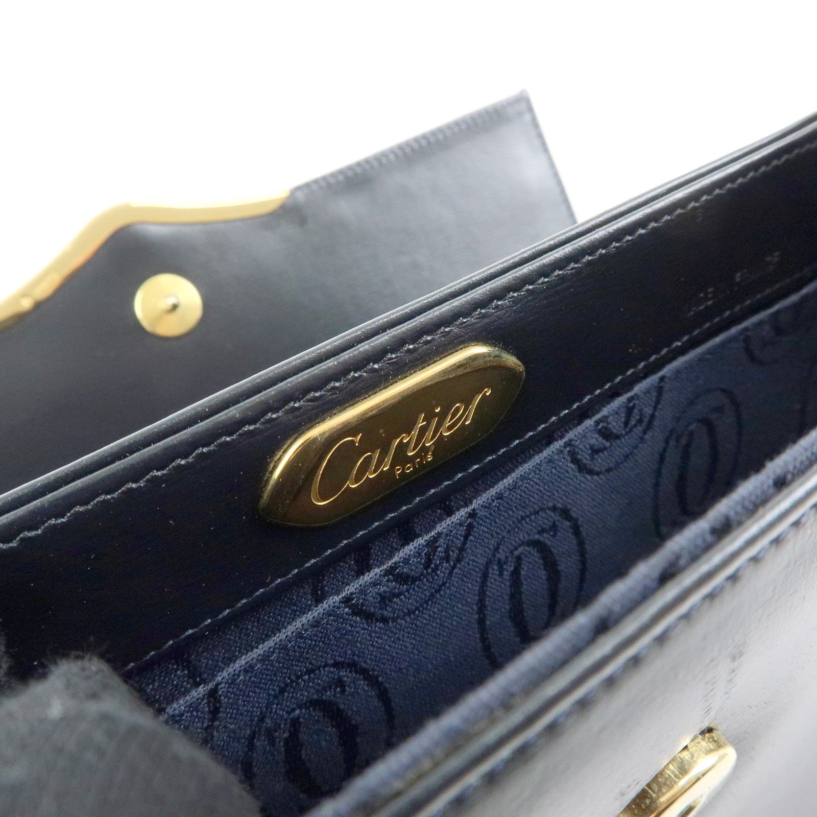 Cartier Sapphire Line Leather Clutch Bag Flat Pouch Dark Navy
