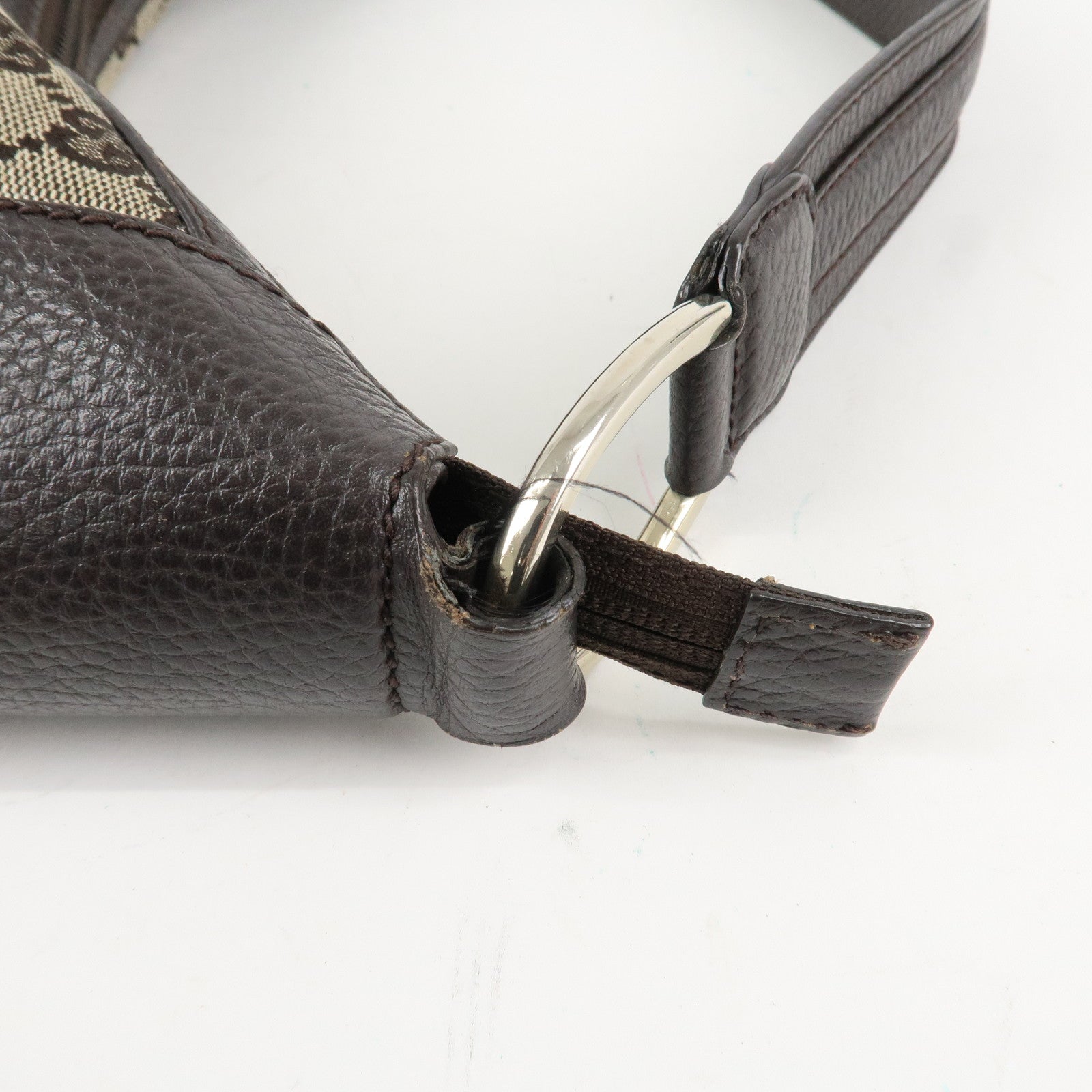 GUCCI GG Canvas Leather Shoulder Bag Hand Bag Brown 257297 Used