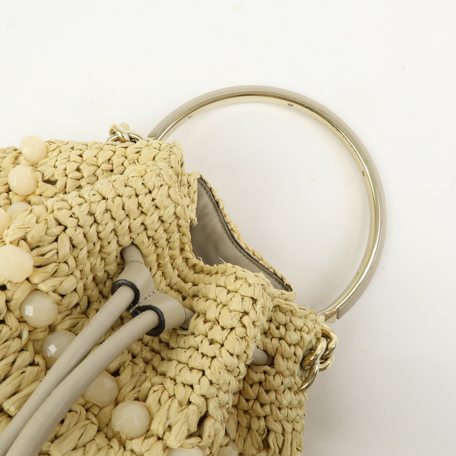 JIMMY CHOO Bon Bon Raffia Leather Hand Bag Beige
