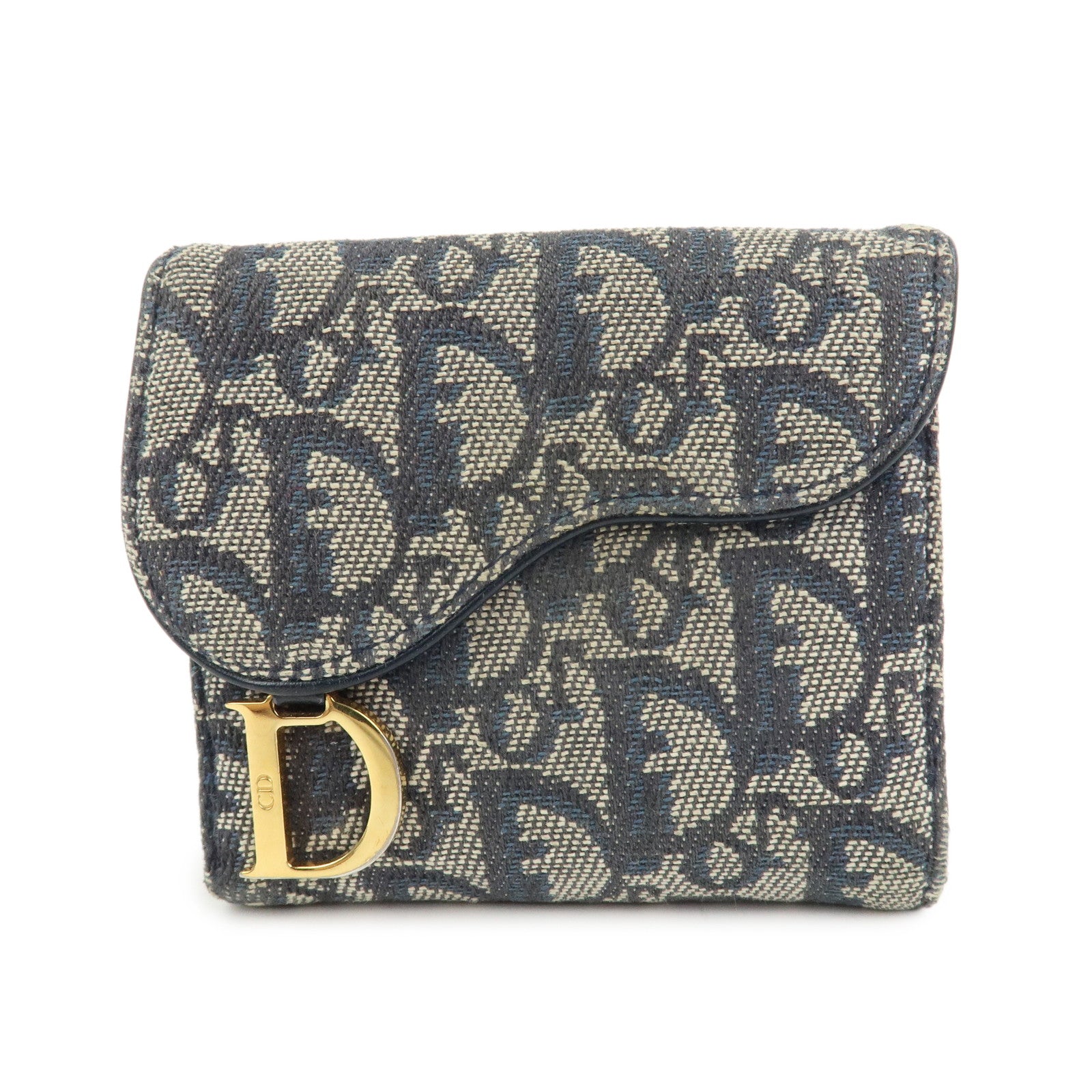 Christian Dior Trotter Saddle Canvas Leather Compact Wallet Navy