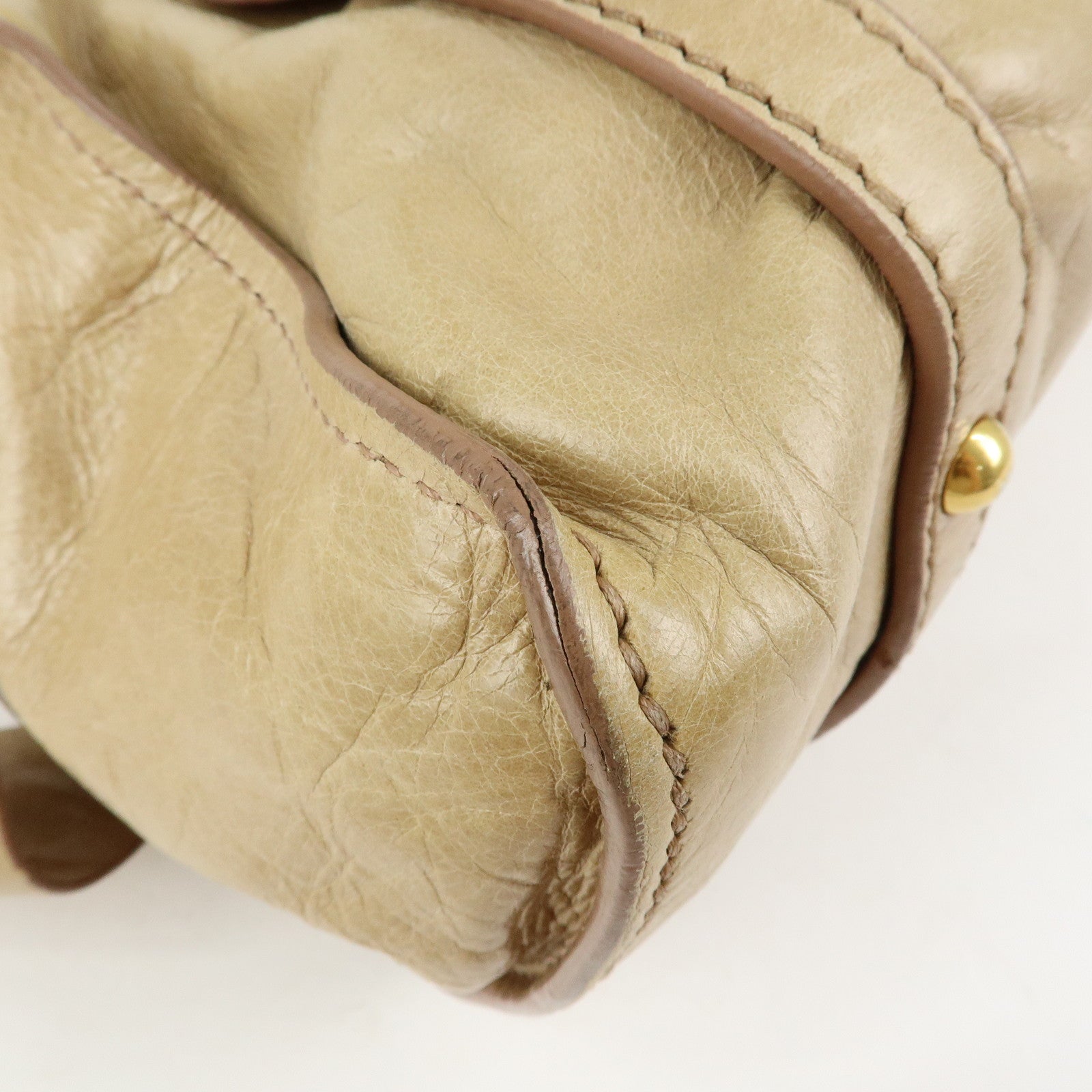 MIU MIU Logo Side Ribbon Leather Shoulder Bag Tote Bag Beige