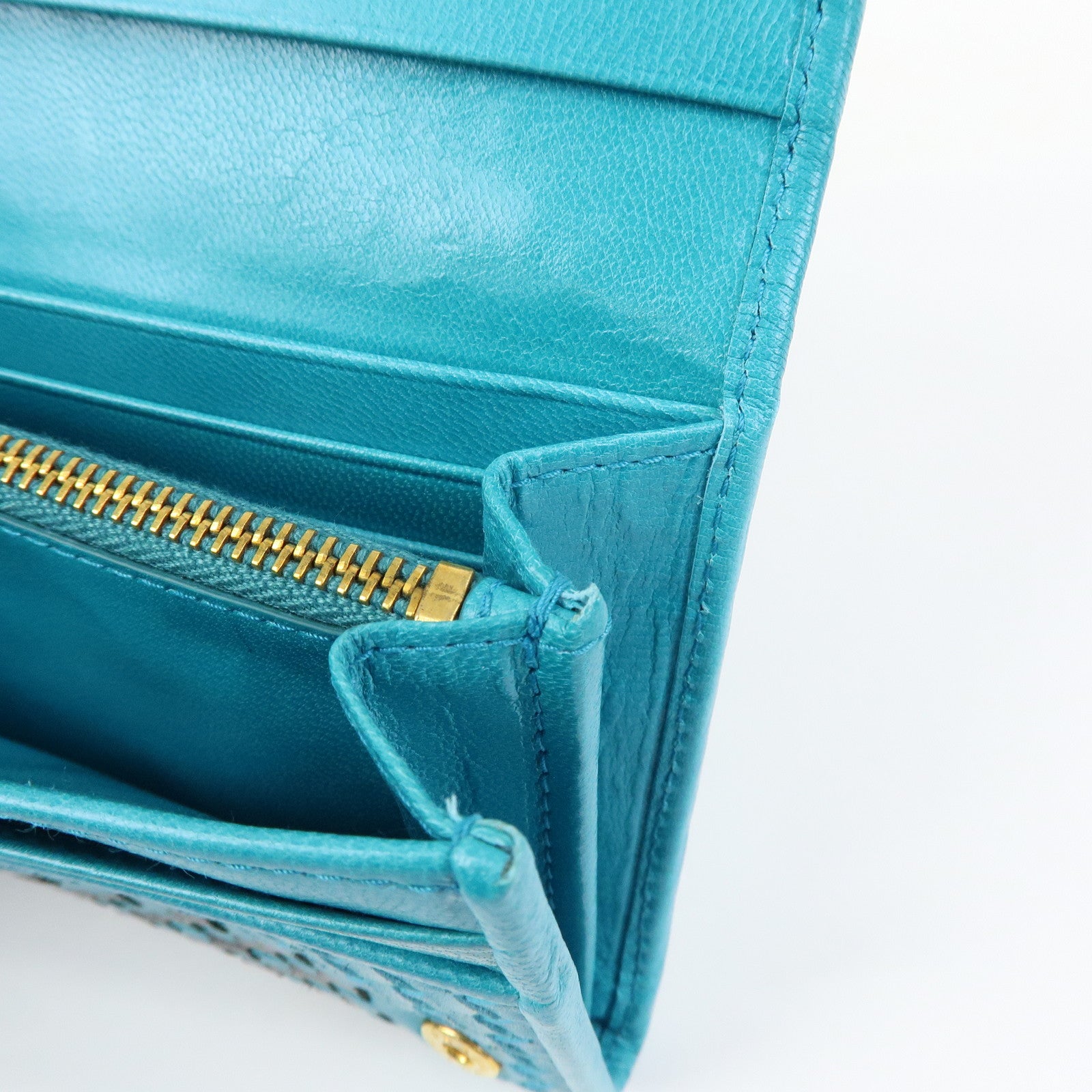 PRADA Triangle Logo Leather Long Wallet Blue Black