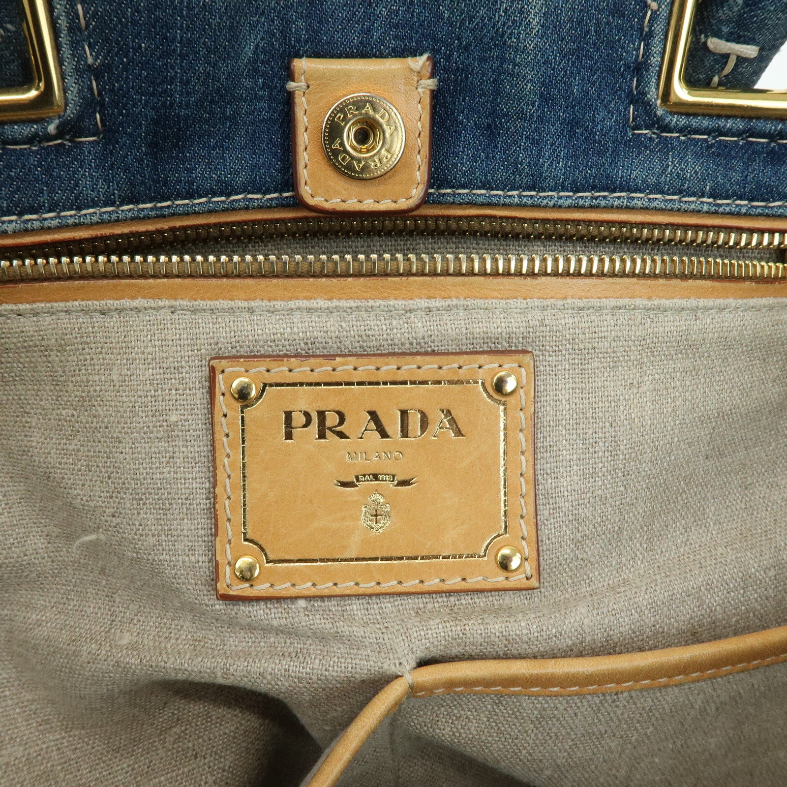 PRADA Triangle Logo Denim 2Way Bag Hand Shoulder Bag Blue BN2069