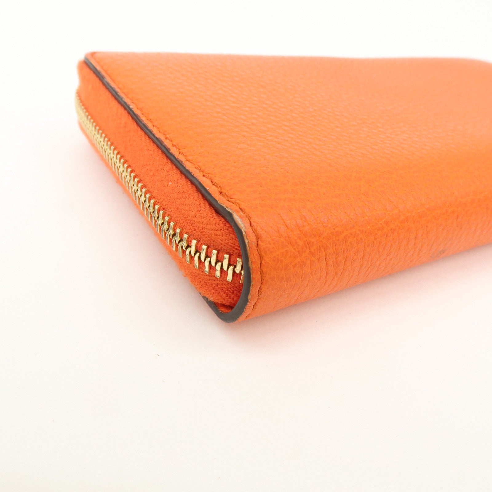 GUCCI Logo Leather Round Zippy Long Wallet Orange 658691