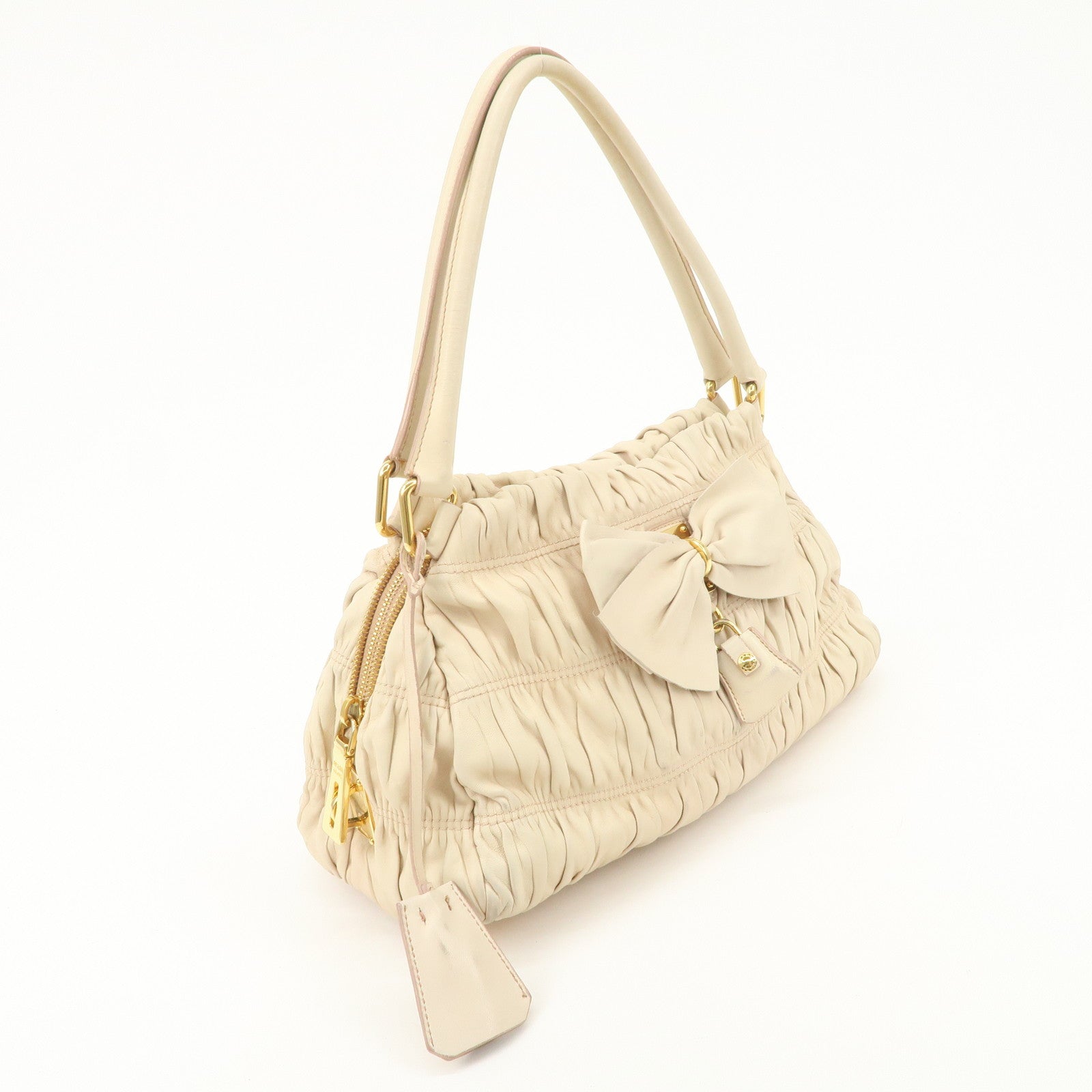 PRADA Nappa Leather Gathered Ribbon Shoulder Bag Hand Bag BR4492