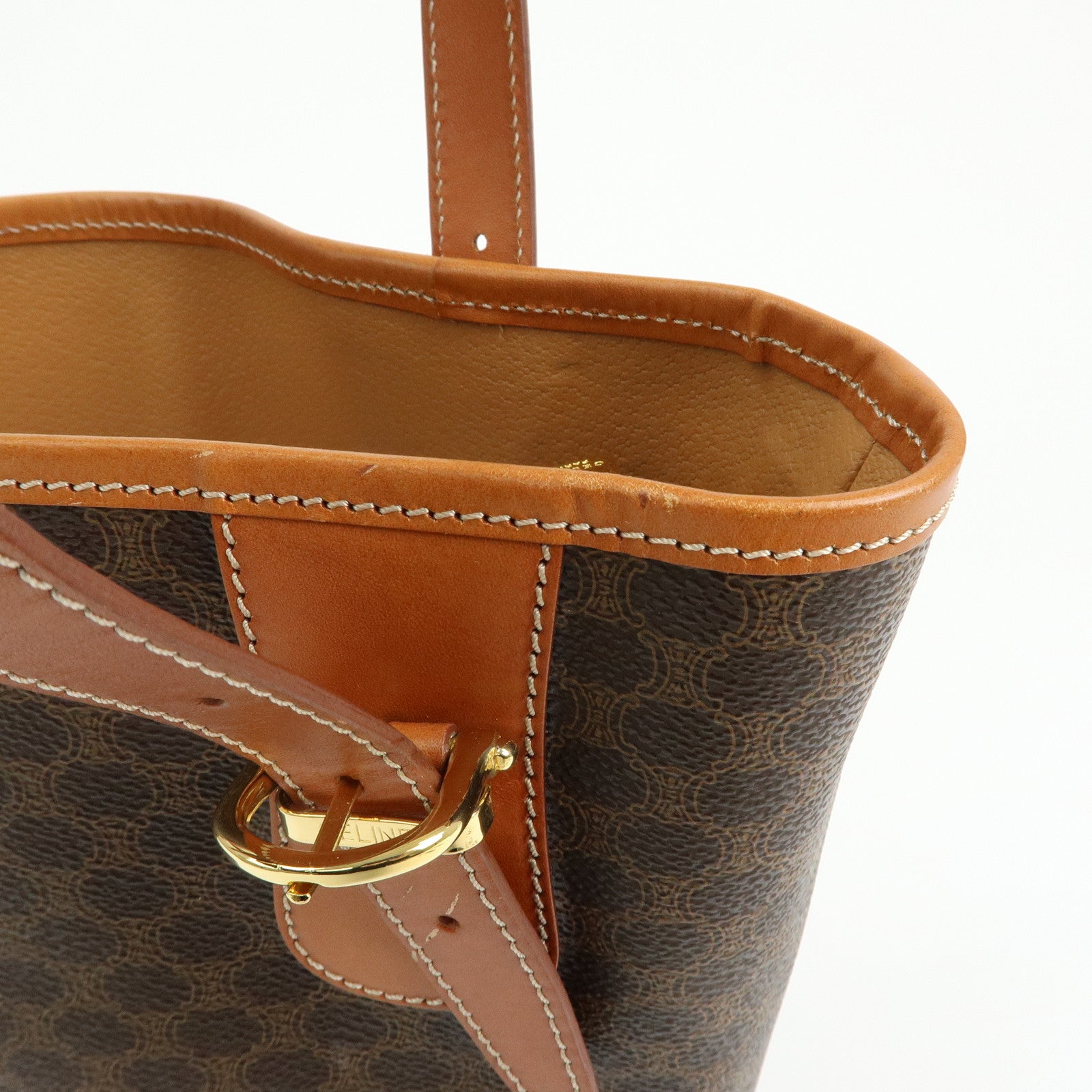 CELINE Macadam PVC Leather Tote Bag Hand Bag Shoulder Bag Brown