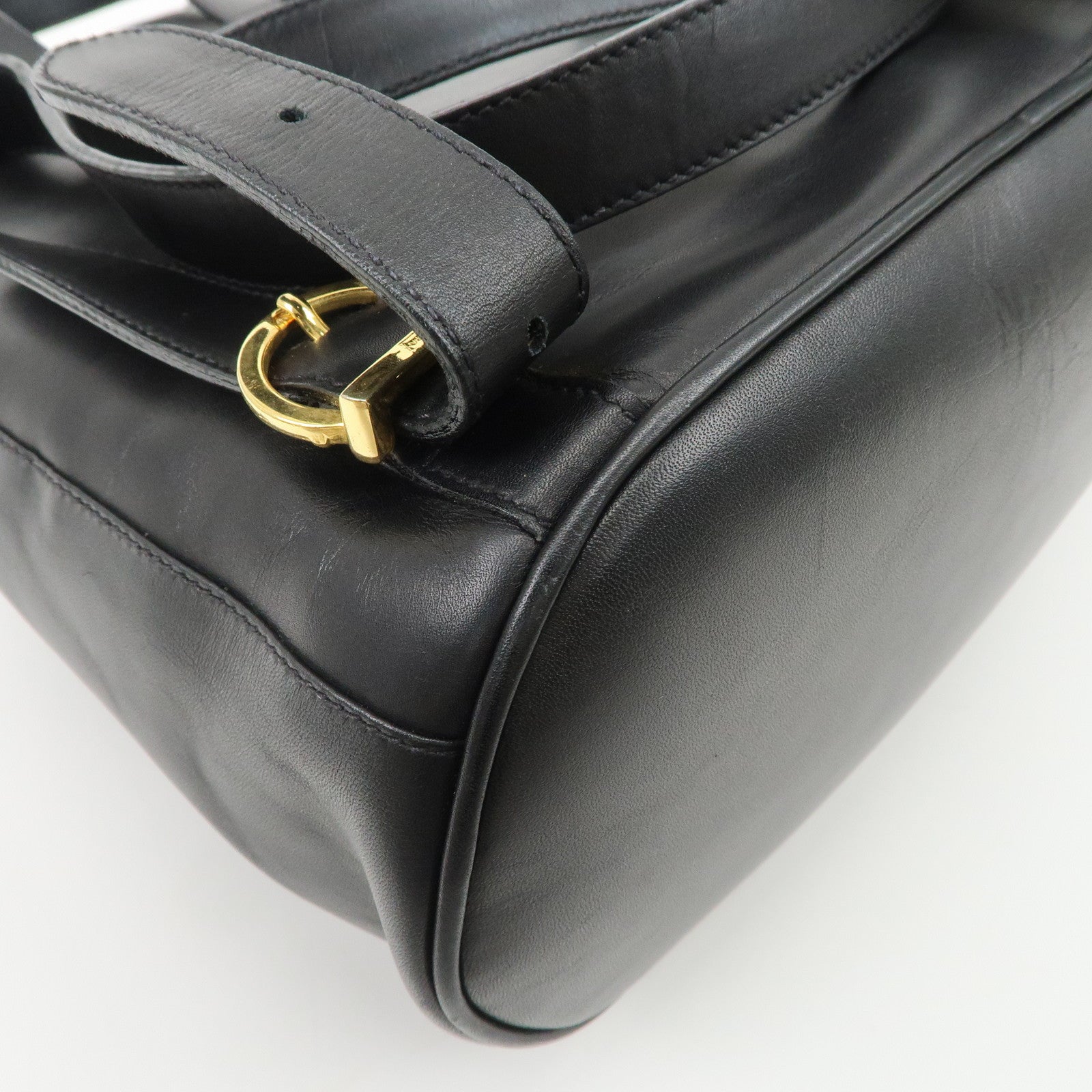 Ferragamo Gancini Leather Backpack Rucksack Black BV216148