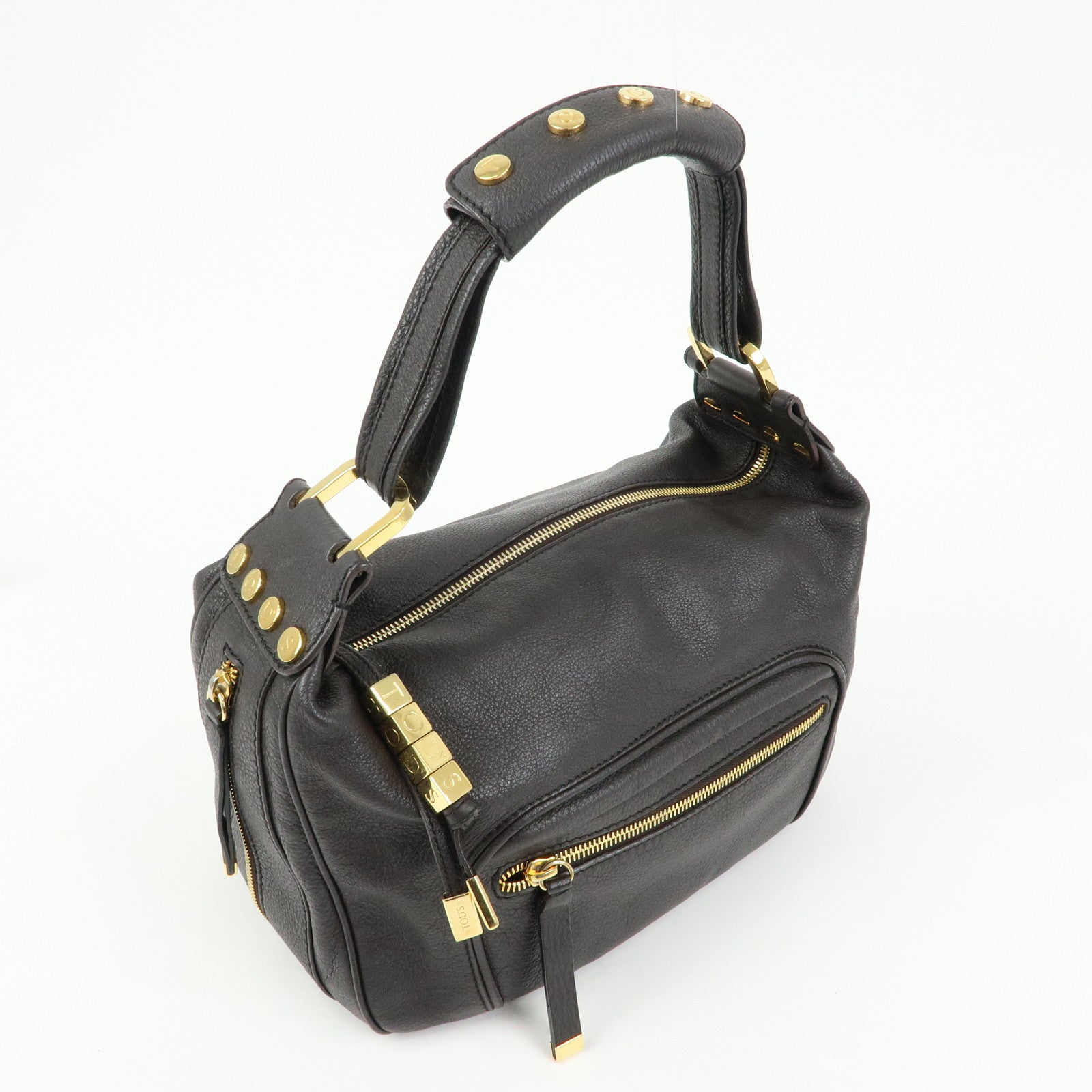 TOD'S  Leather Shoulder Bag Hand Bag Dark Brown