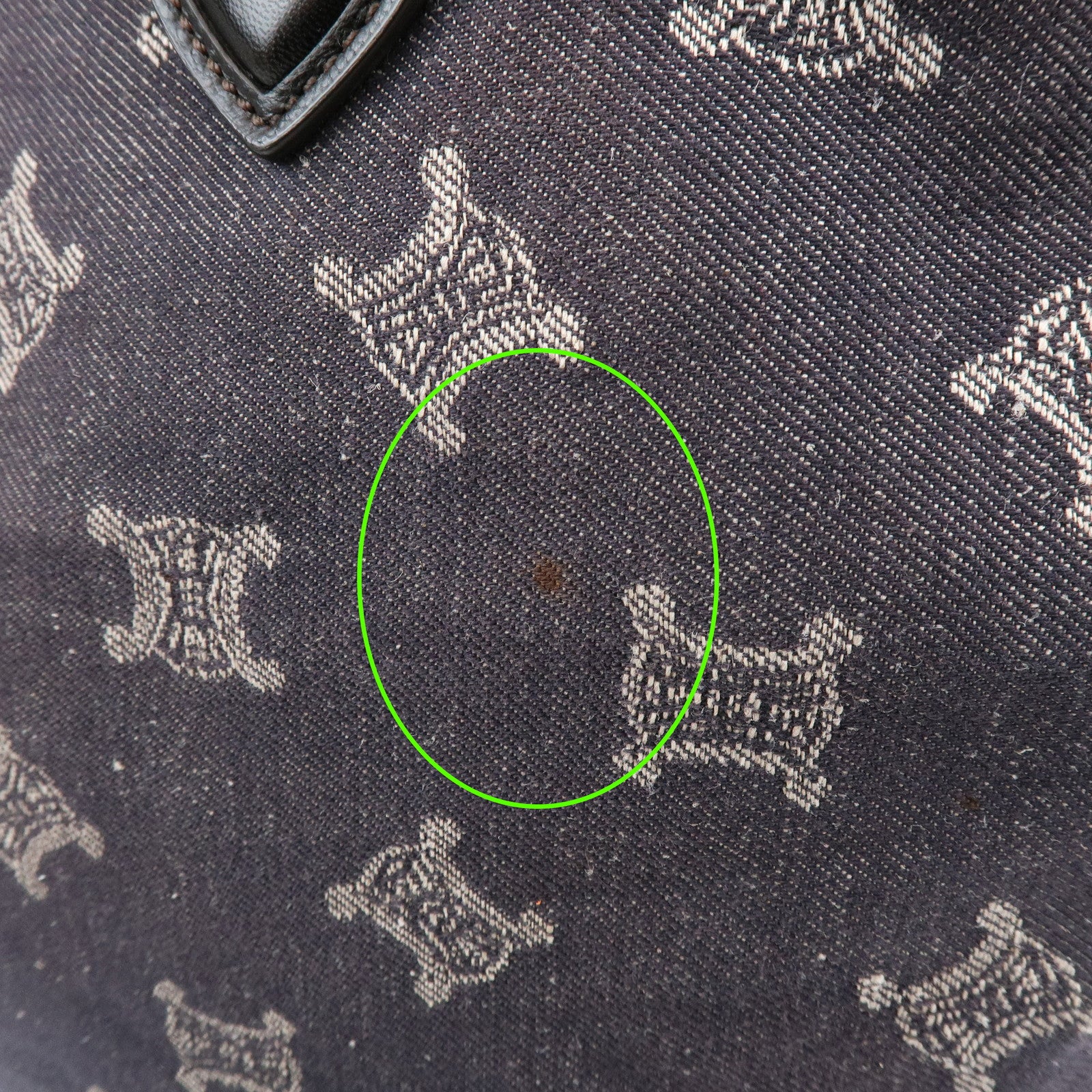 CELINE Macadam Logo Canvas Leather Shoulder Bag Hand Bag Navy