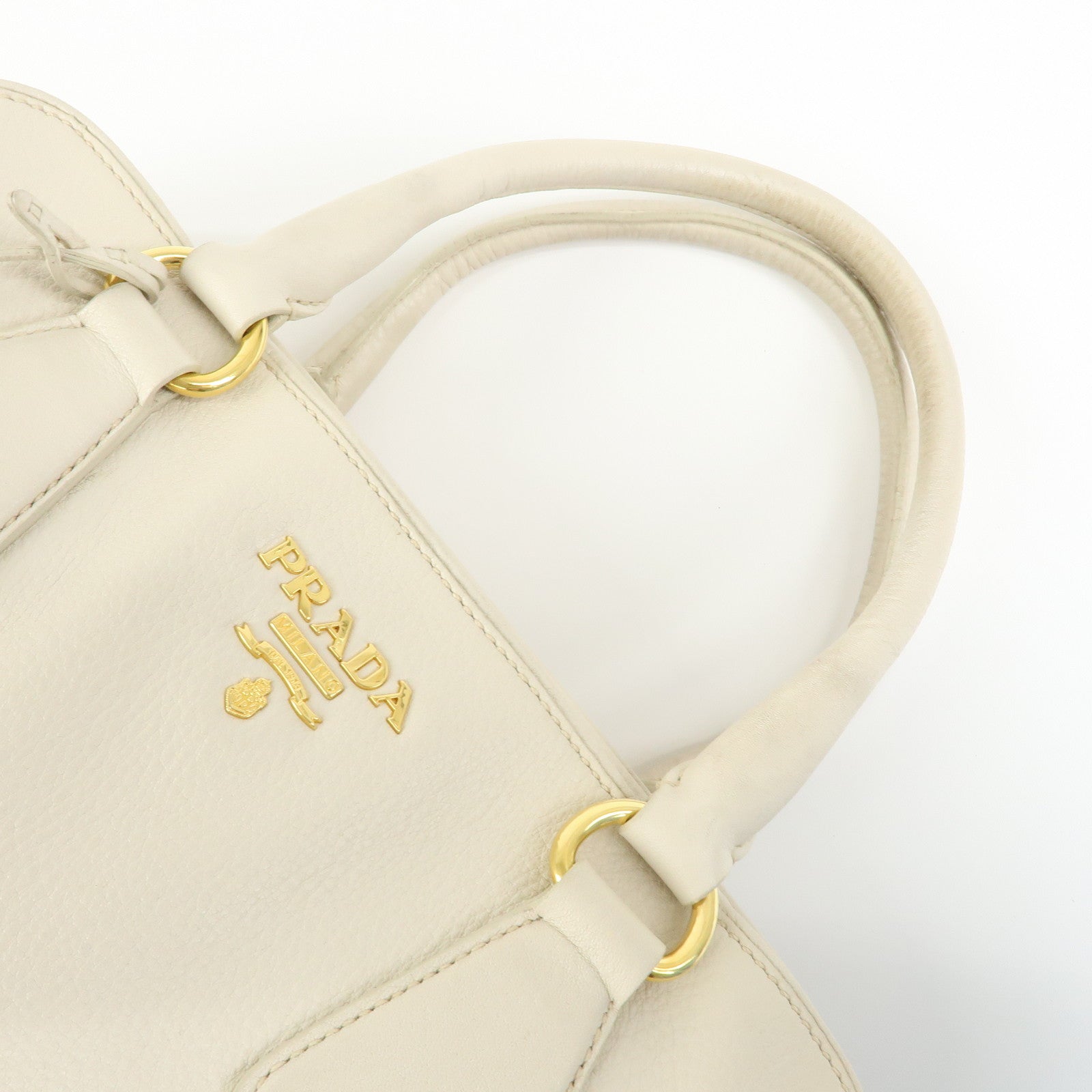 PRADA Vitello Daino Leather Hand Bag Ivory BL0804