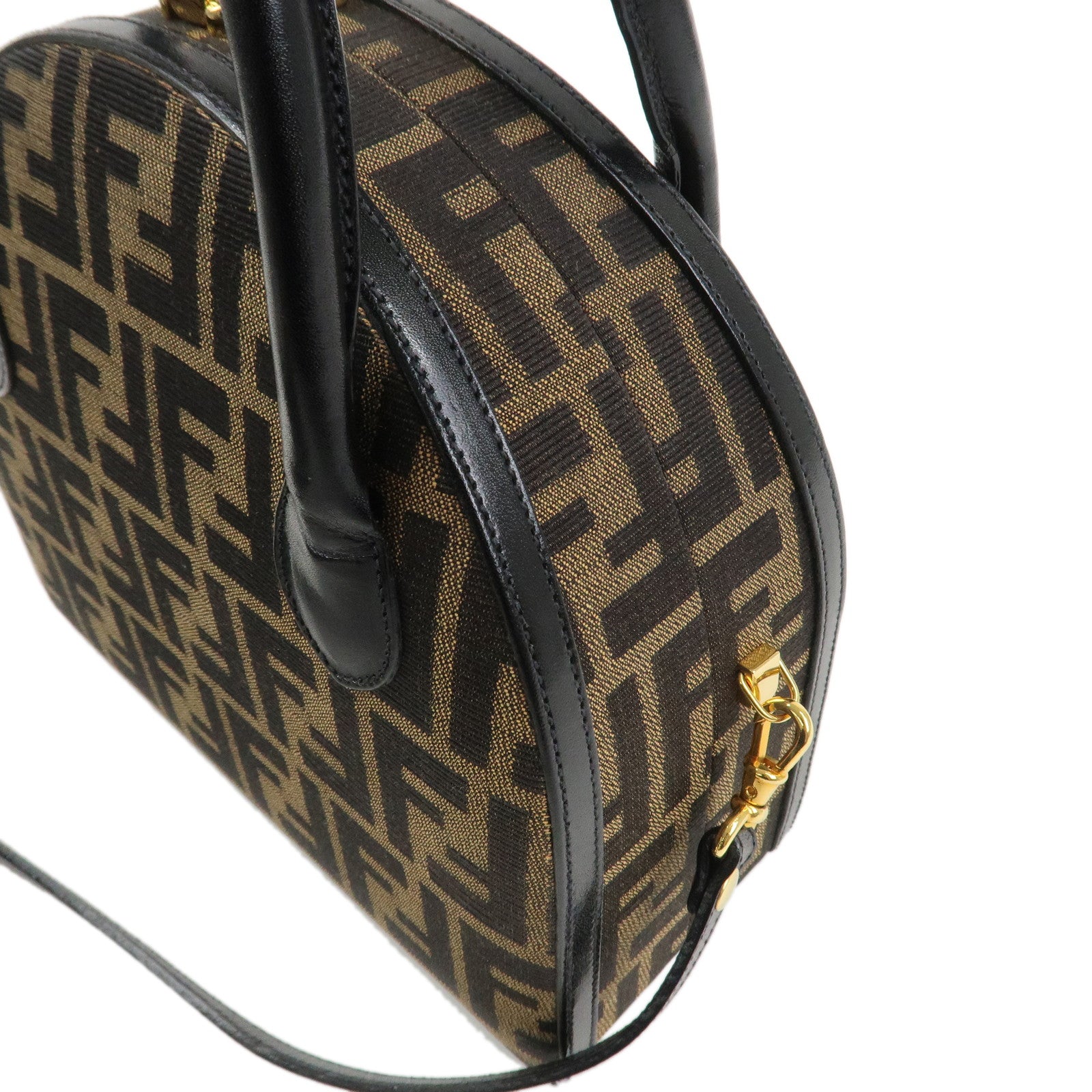 FENDI Zucca Canvas Leather 2Way Hand Bag Shoulder Bag Brown Black