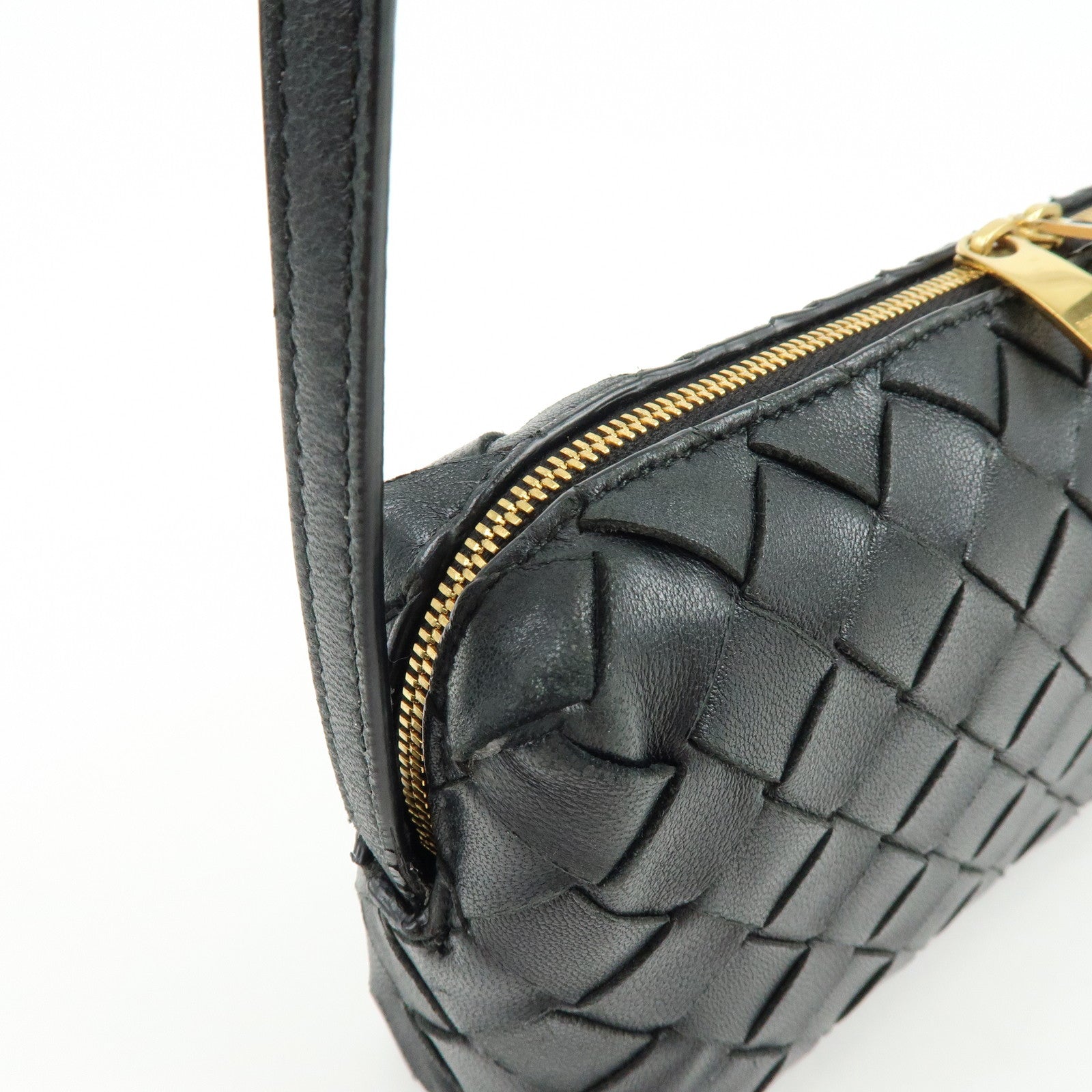 BOTTEGA VENETA Intrecciato Leather Shoulder Bag Crossbody Bag Black