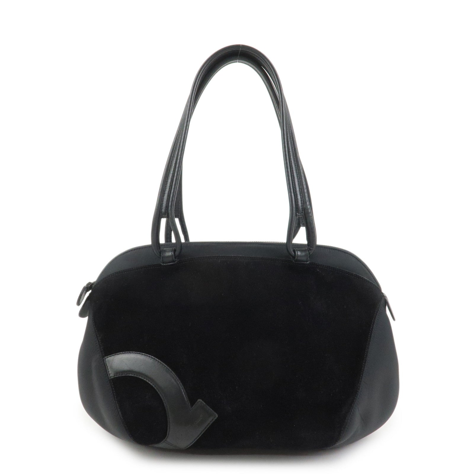 Ferragamo Gancini Suede Nylon Leather Shoulder Bag Hand Bag Black