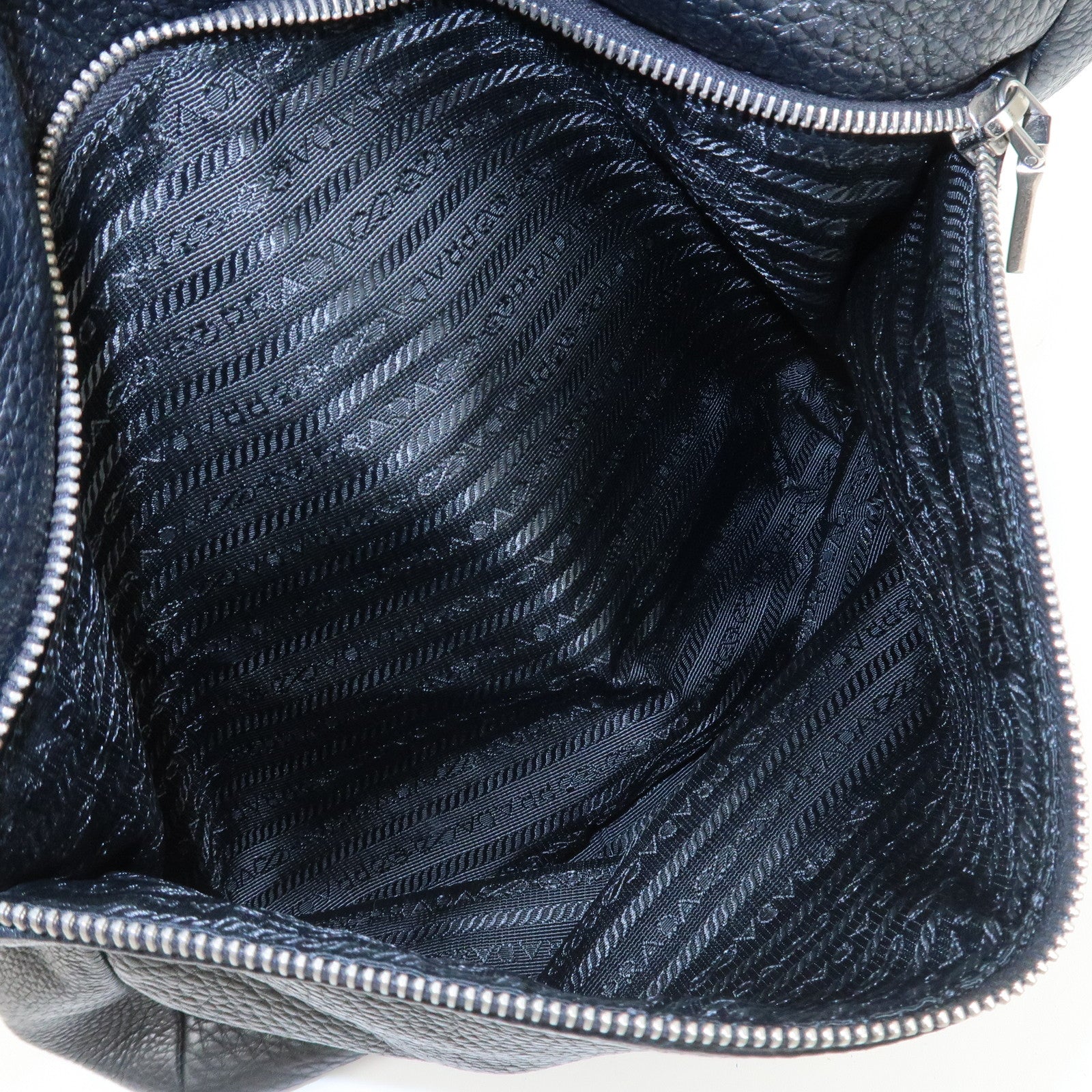 PRADA Logo Leather Shoulder Bag Hand Bag Tote Bag Black