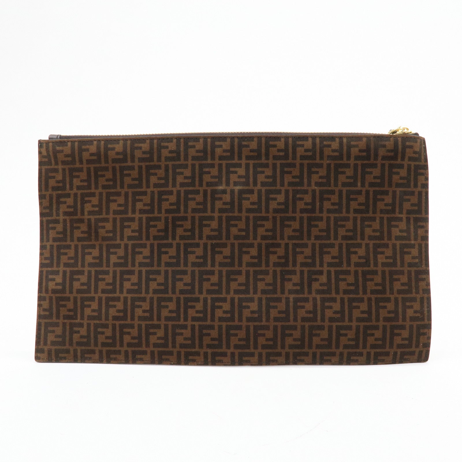FENDI Zucchino Suede Leather Clutch Bag Flat Pouch Brown 8N0149