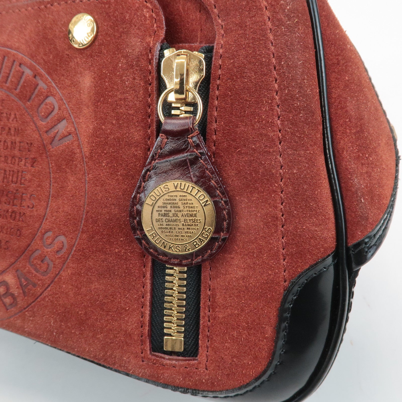 Louis Vuitton Cruise Line Suede Stamp Bag PM Bowling Bag Brown M95238 Used