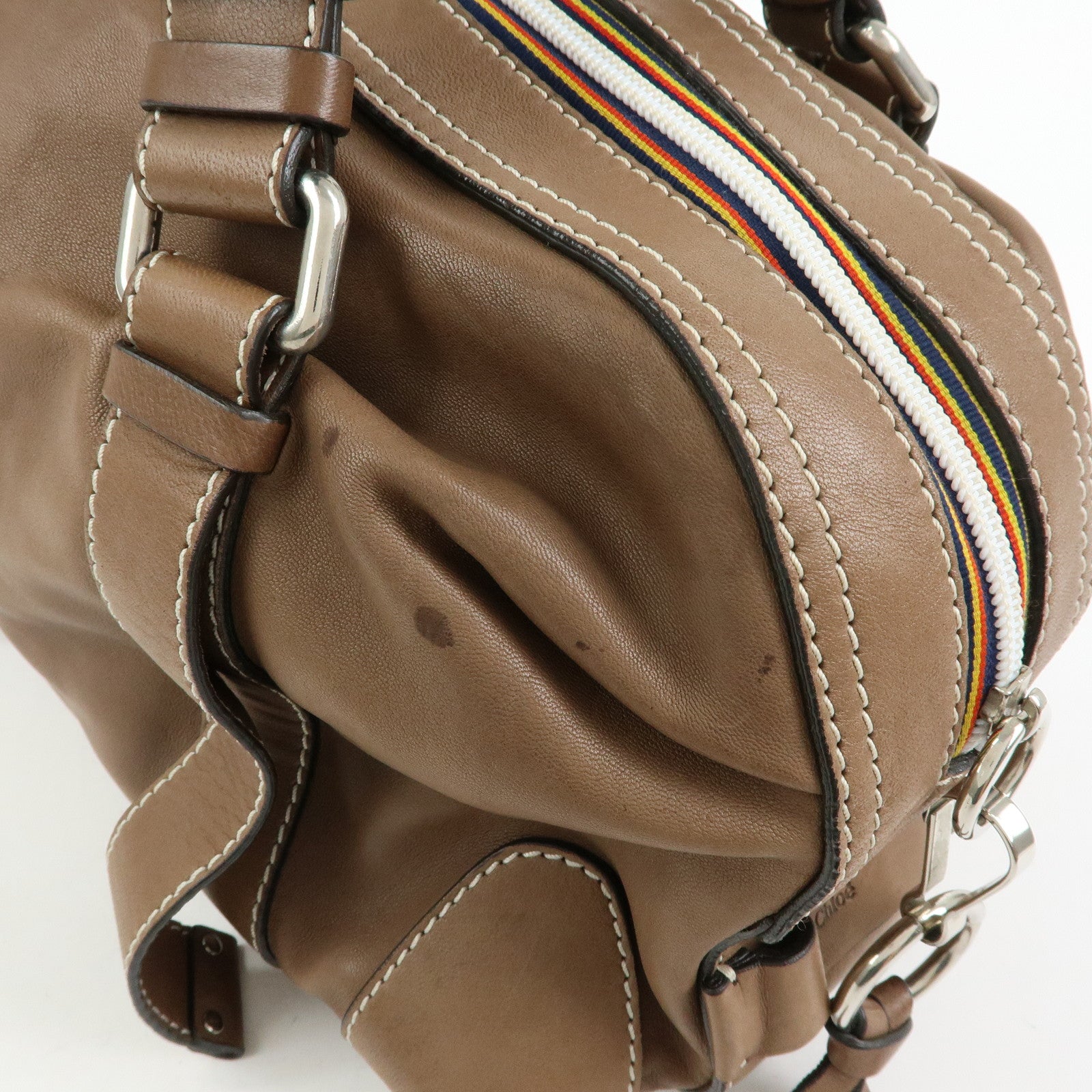 Chloe Patsy Leather Boston Bag Shoulder Bag Hand Bag Brown