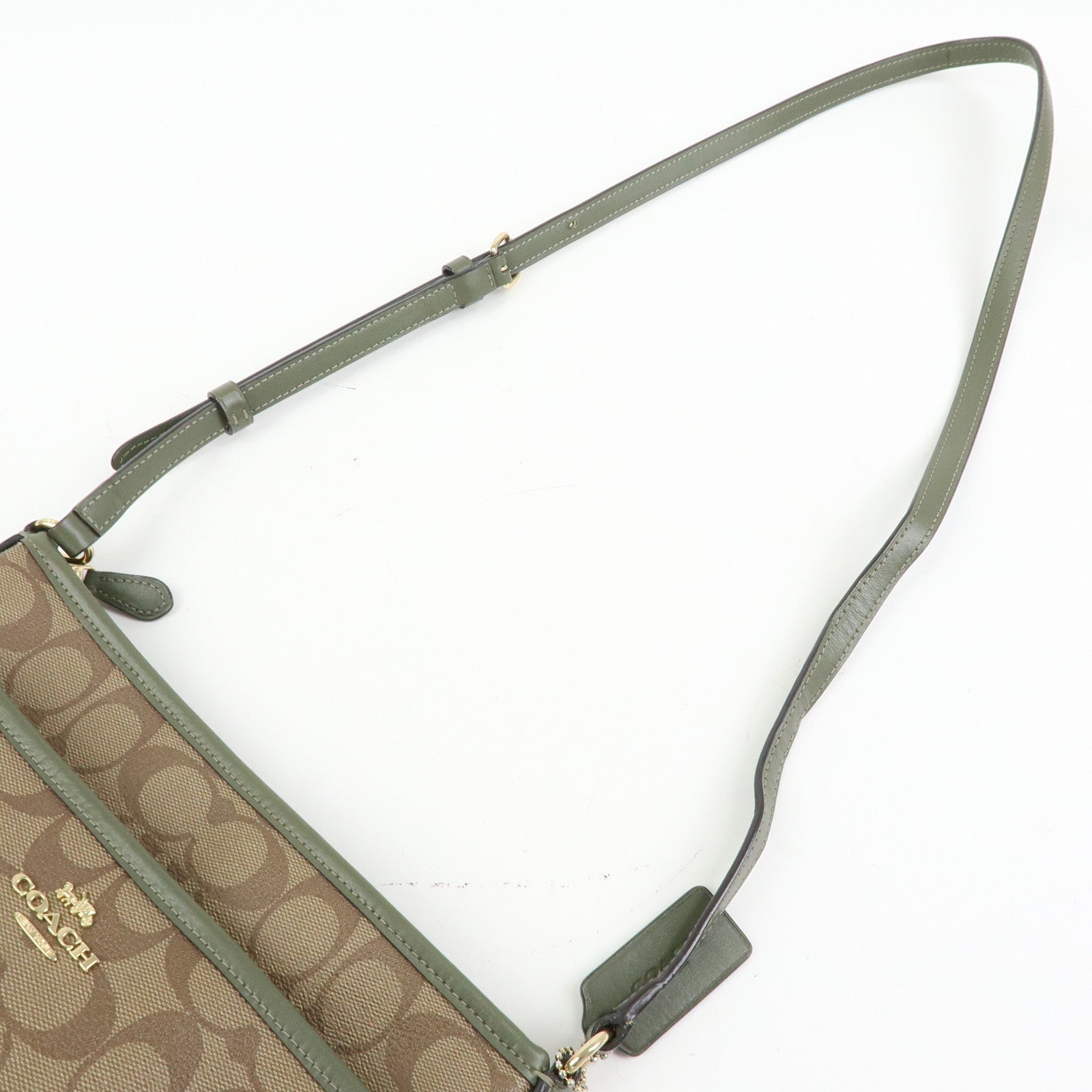 COACH Signature PVC Leather Shoulder Bag Crossbody Bag Beige Khaki