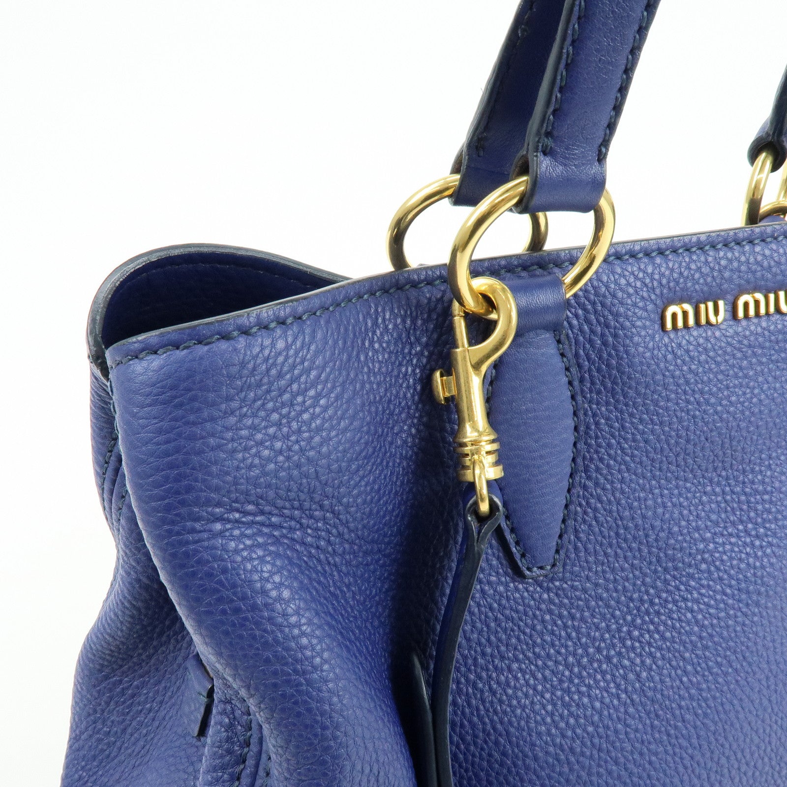 MIU MIU Leather 2Way Bag Hand Bag Shoulder Bag Blue