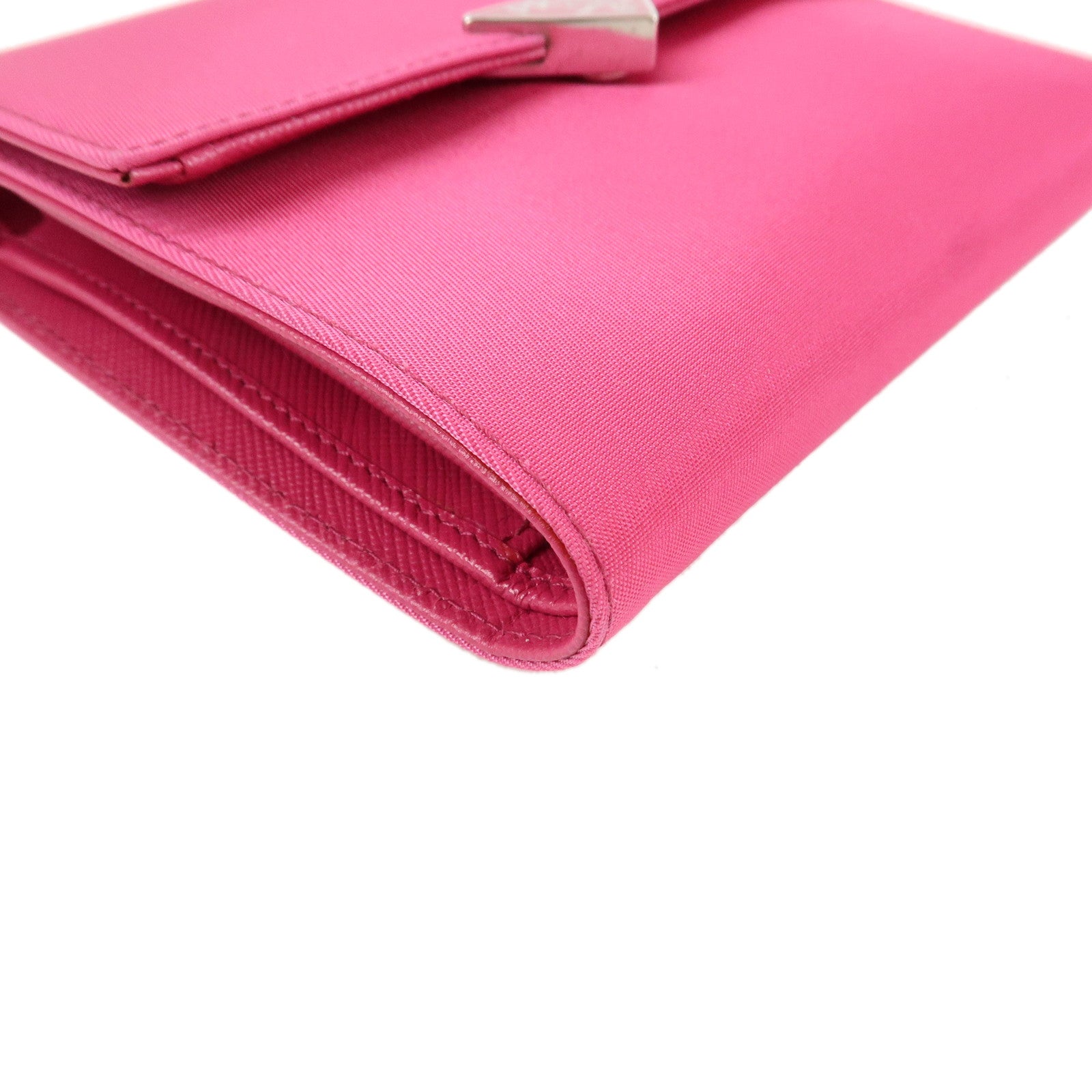 PRADA Triangle Logo Nylon Saffiano Leather Tri-Fold Wallet Pink 1M0170 Used