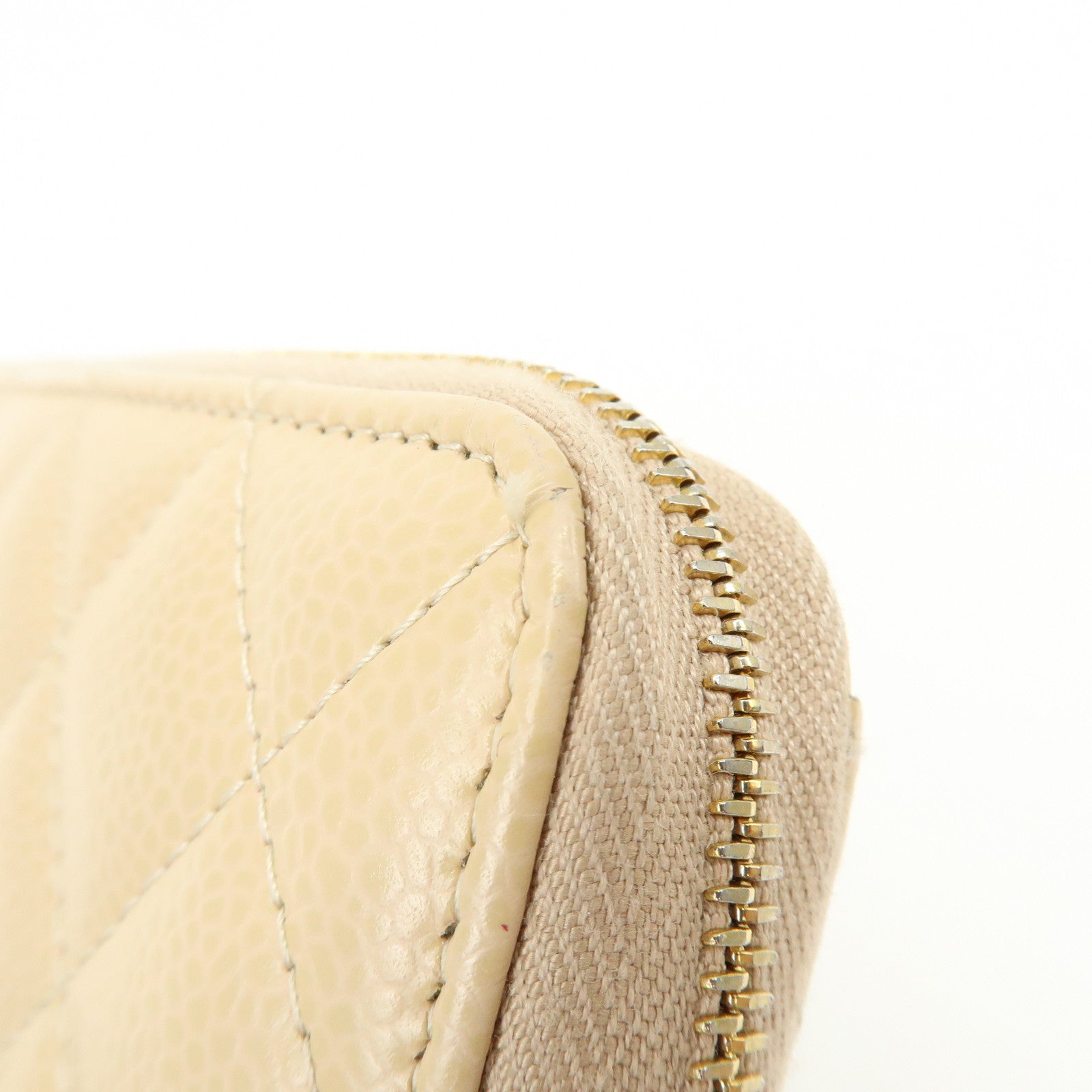 CHANEL Matelasse COCO Mark Caviarskin Zipppy Long Wallet Beige