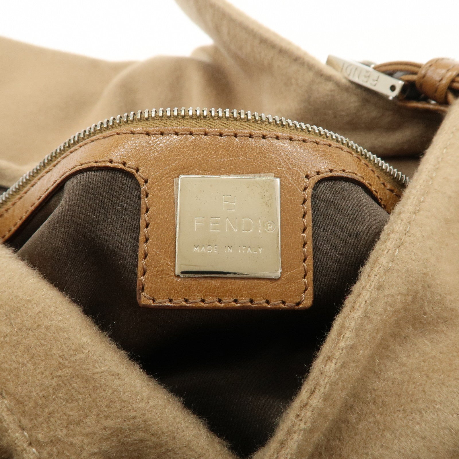 FENDI Zucca Mamma Baguette Wool Shoulder Bag Black Brown 26325