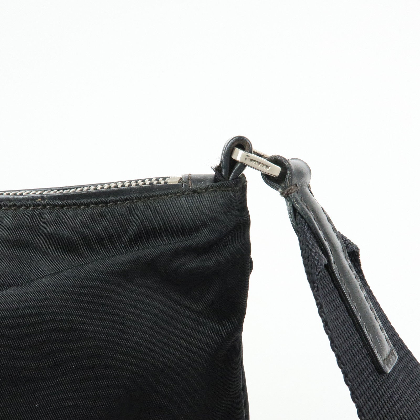PRADA Triangle Logo Nylon Leather Shoulder Bag Black BT0326