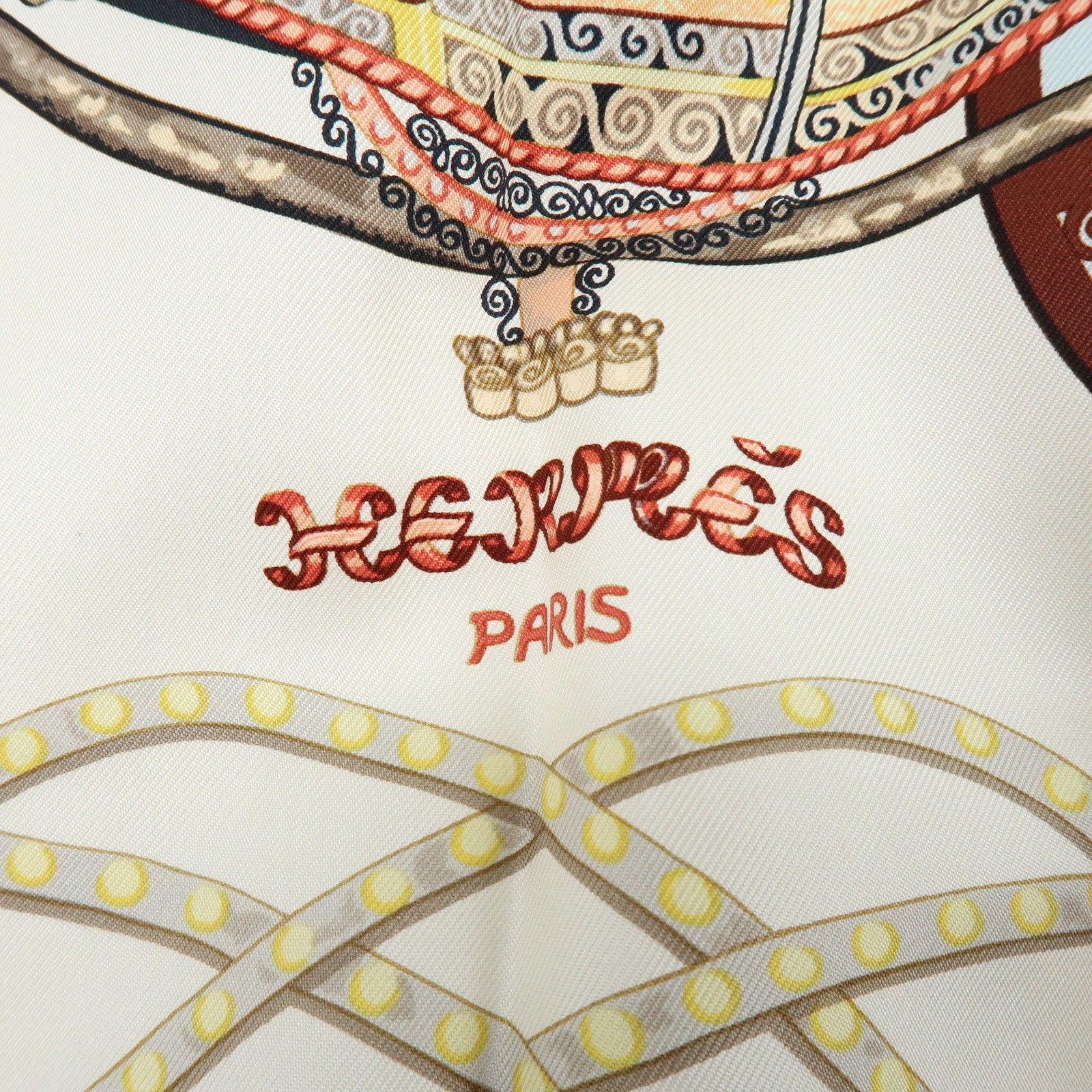 HERMES Carre 90 Silk 100% Scarf PAPEROLLES Light Blue Ivory