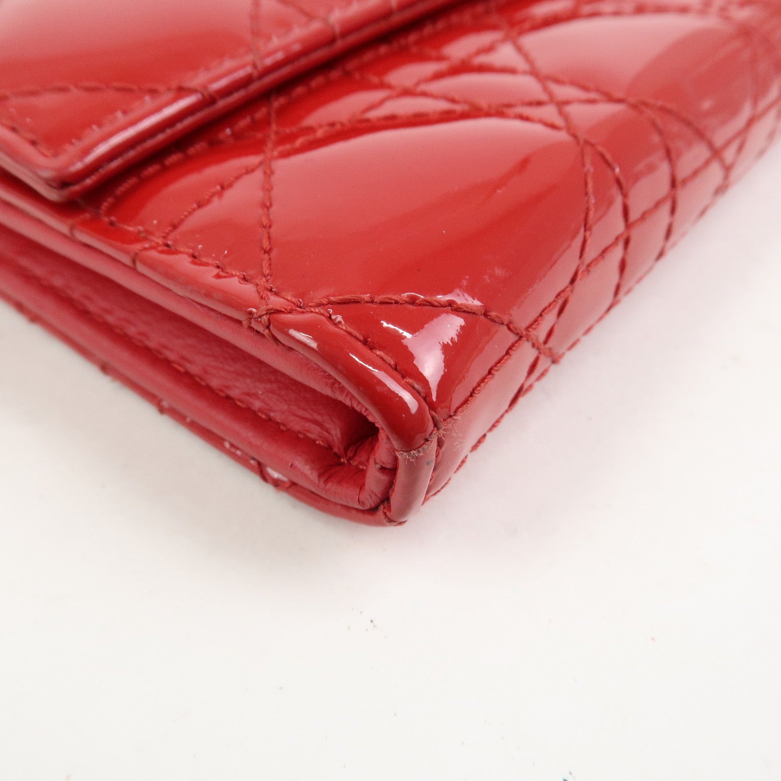 Christian Dior Cannage Patent Leather Chain Long Wallet WOC Red