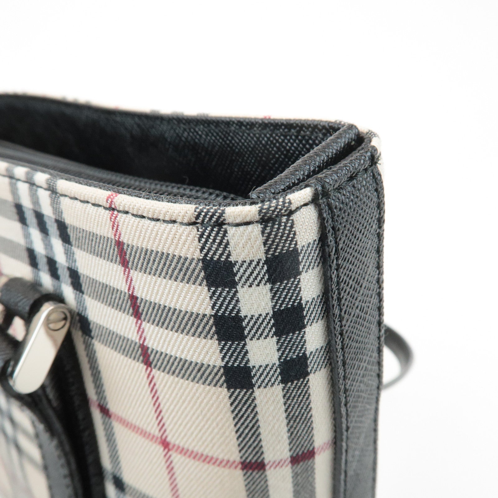 BURBERRY Nova Plaid Canvas Leather Tote Bag Shoulder Bag Black Used