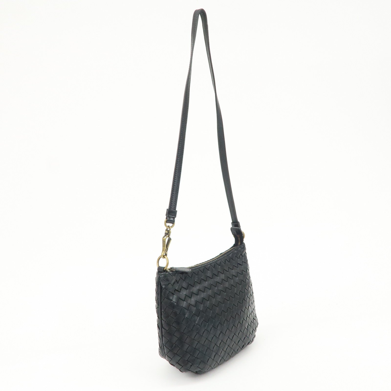 BOTTEGA VENETA Intrecciato Leather Shoulder Bag Black 217981 Used