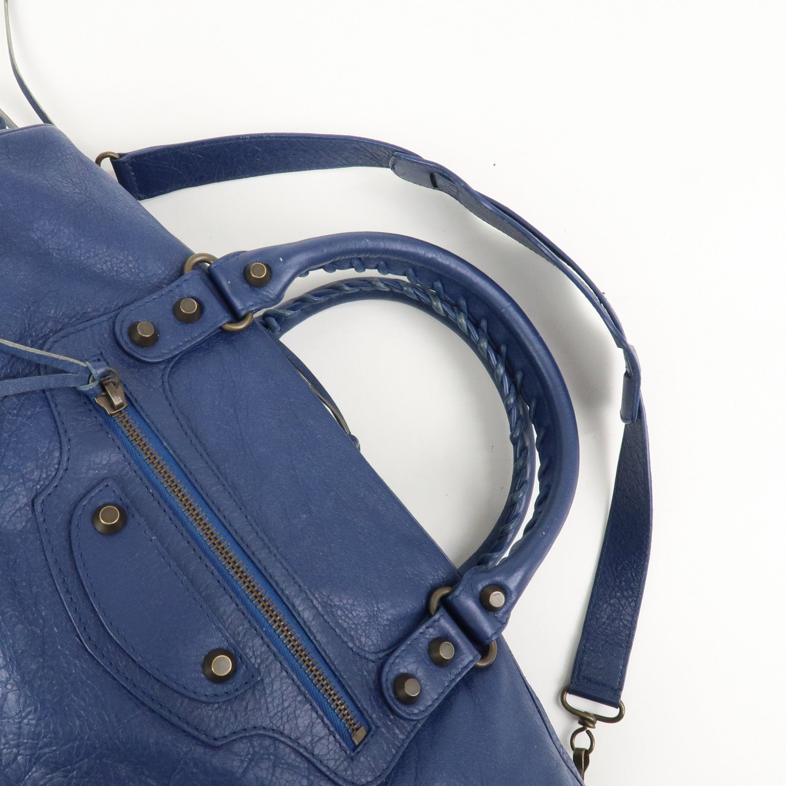 BALENCIAGA Leather The Twiggy 2WAY Bag Hand Bag Blue 409334