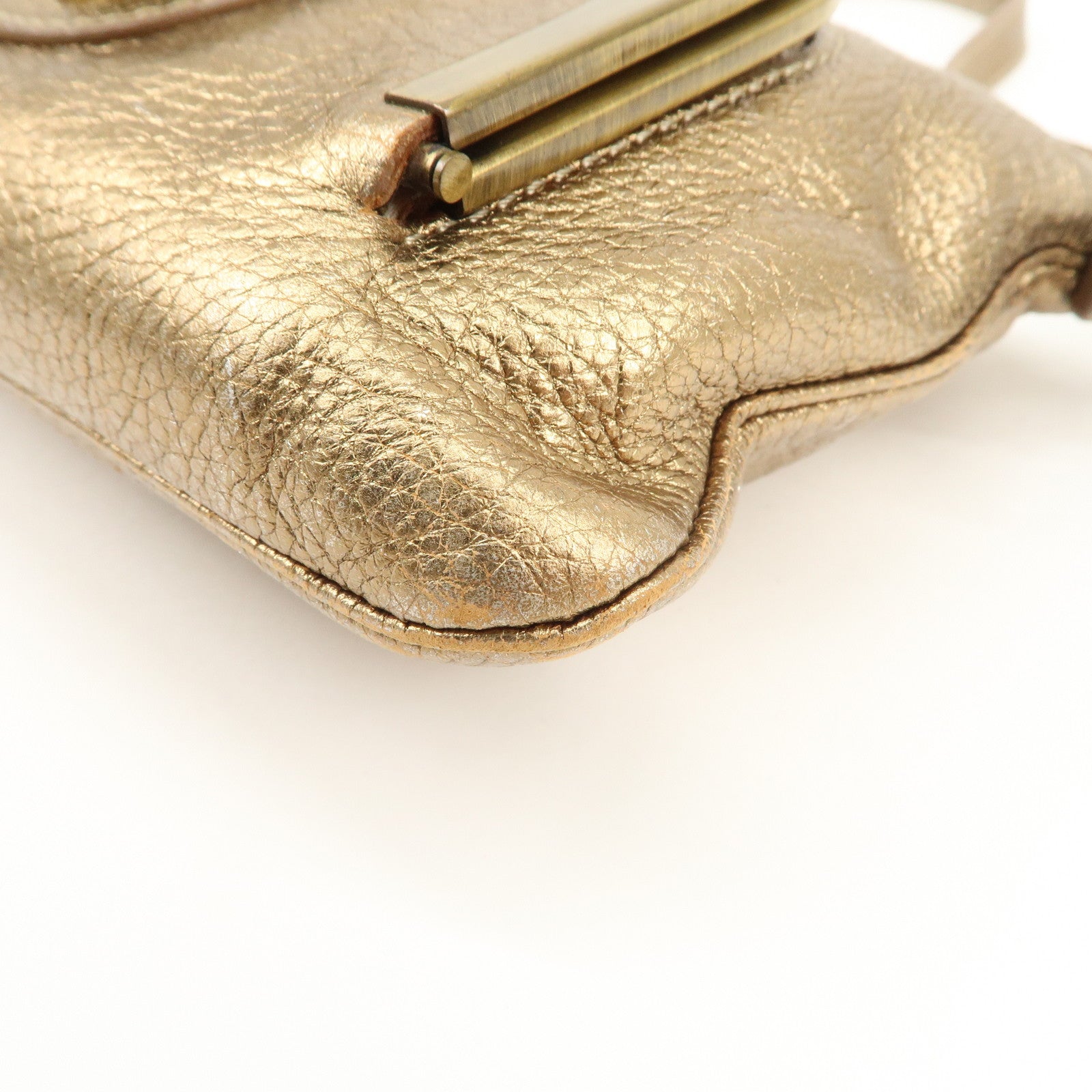 Chloe Logo Leather Shoulder Bag Hand Bag Gold Used