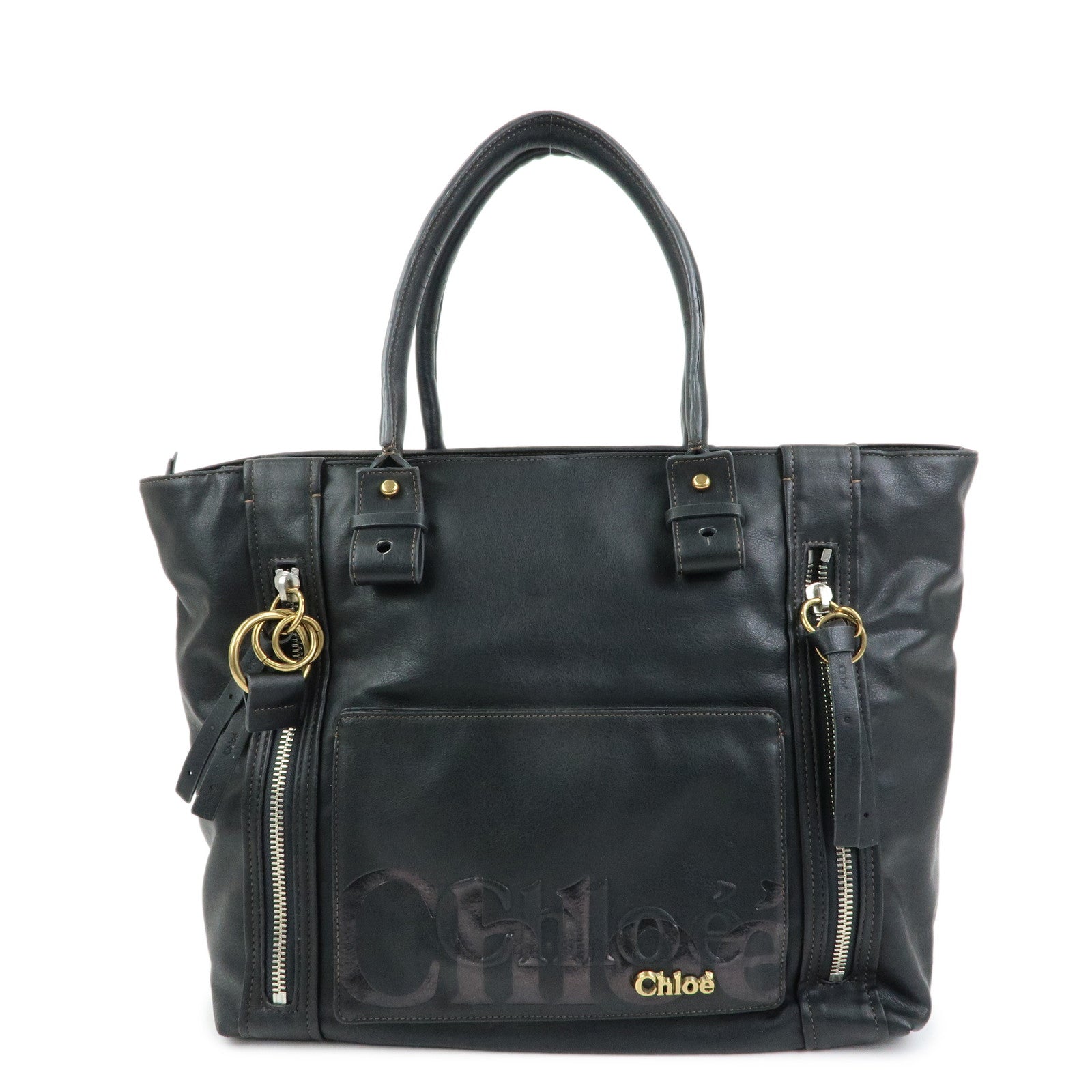 Chloe Eclipse Leather Tote Bag Shoulder Bag Hand Bag Black