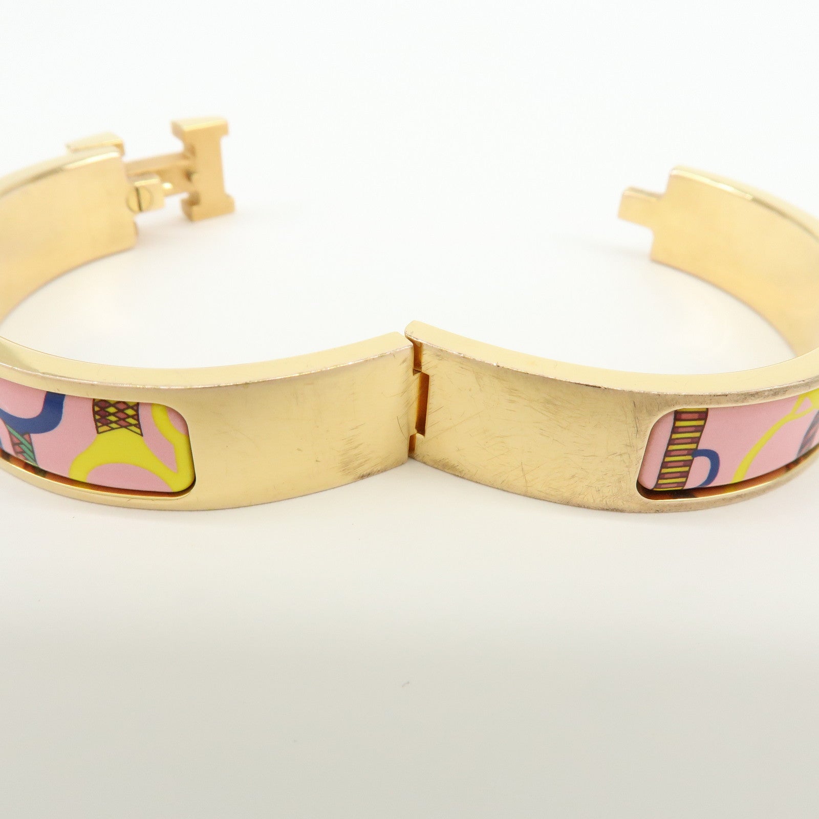 HERMES Clic Clac PM Metal Bracelet Bangle Pink