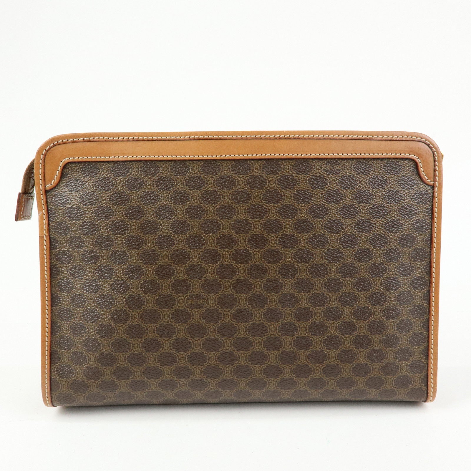 CELINE Macadam PVC Coated Canvas Leather Clutch Bag Pouch Brown