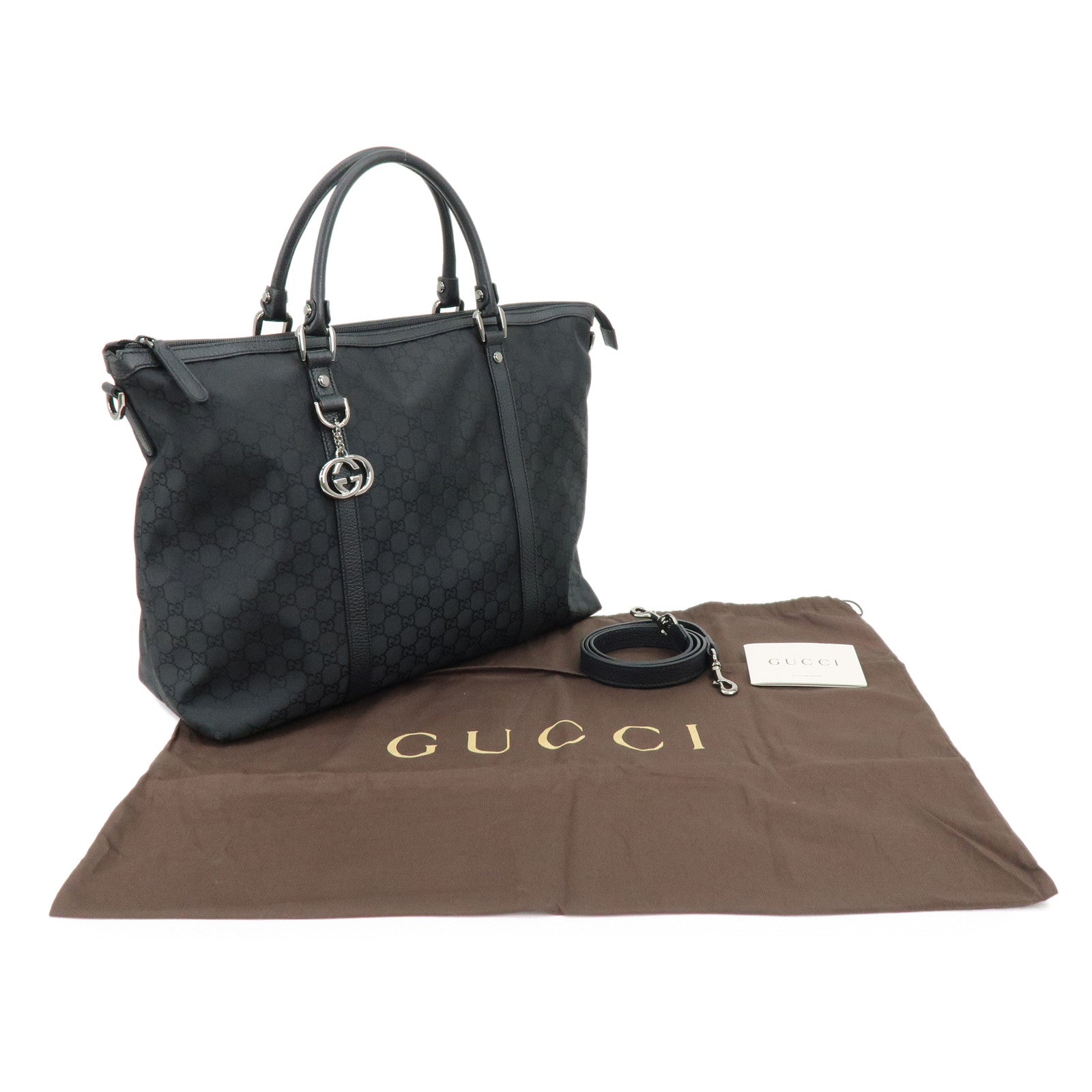 GUCCI Interlocking G Nylon Leather 2Way Hand Shoulder Bag 339550