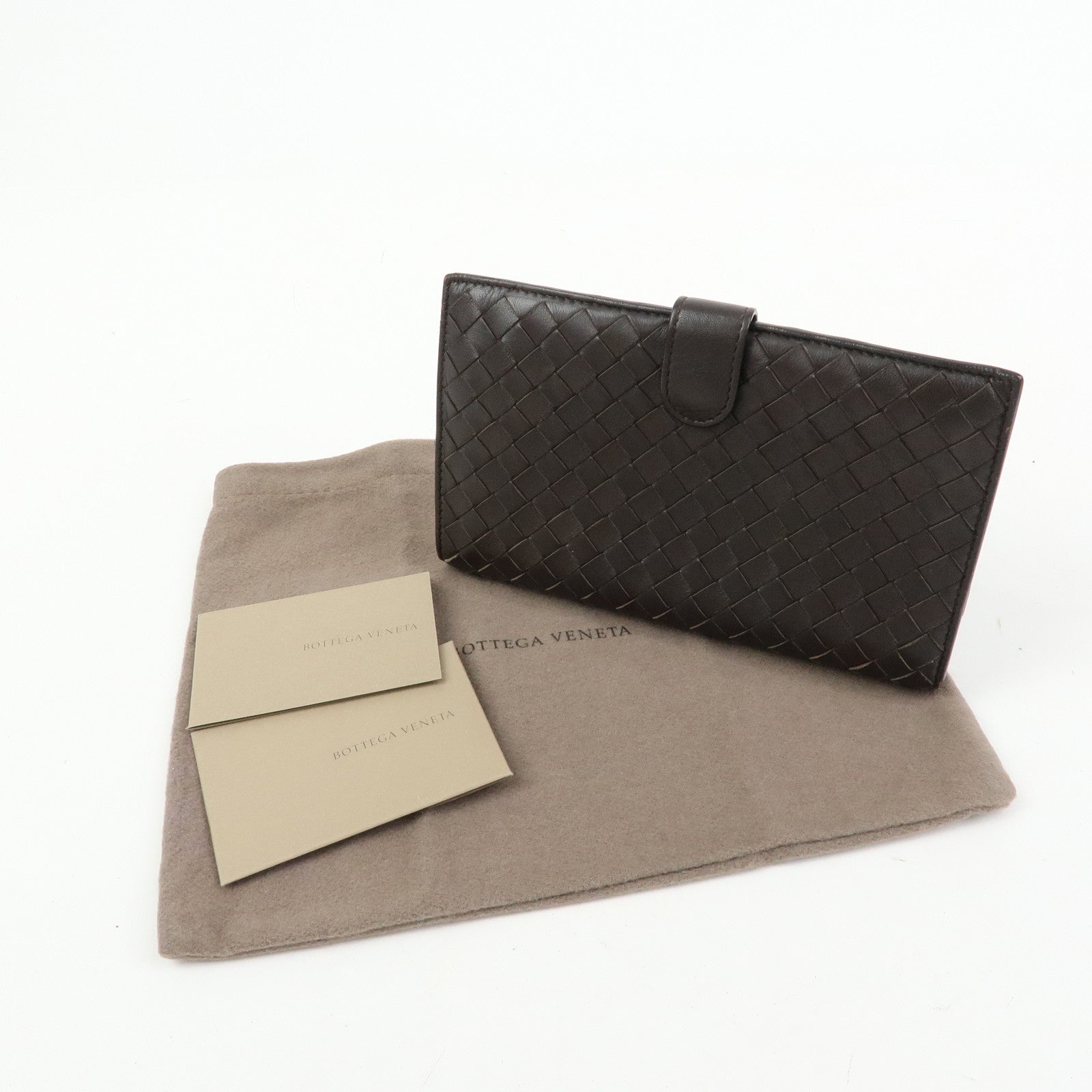 BOTTEGA VENETA Intrecciato Leather Bi-fold Long Wallet Brown